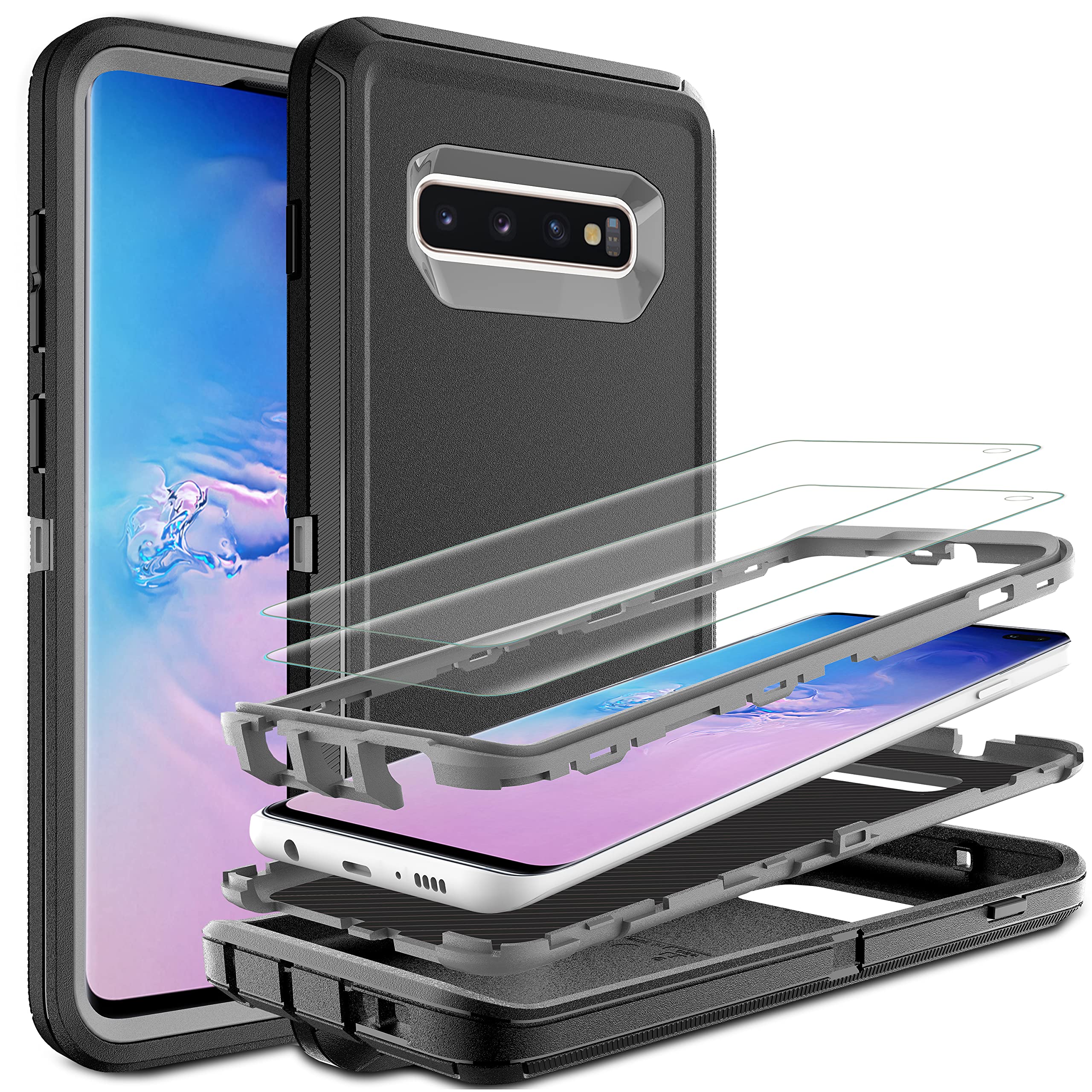Hong Amy For Samsung Galaxy S10 Case, Galaxy S10 Case With Self Healing Flexible Tpu Screen Protector [2 Pack], 3 In 1 Full Body