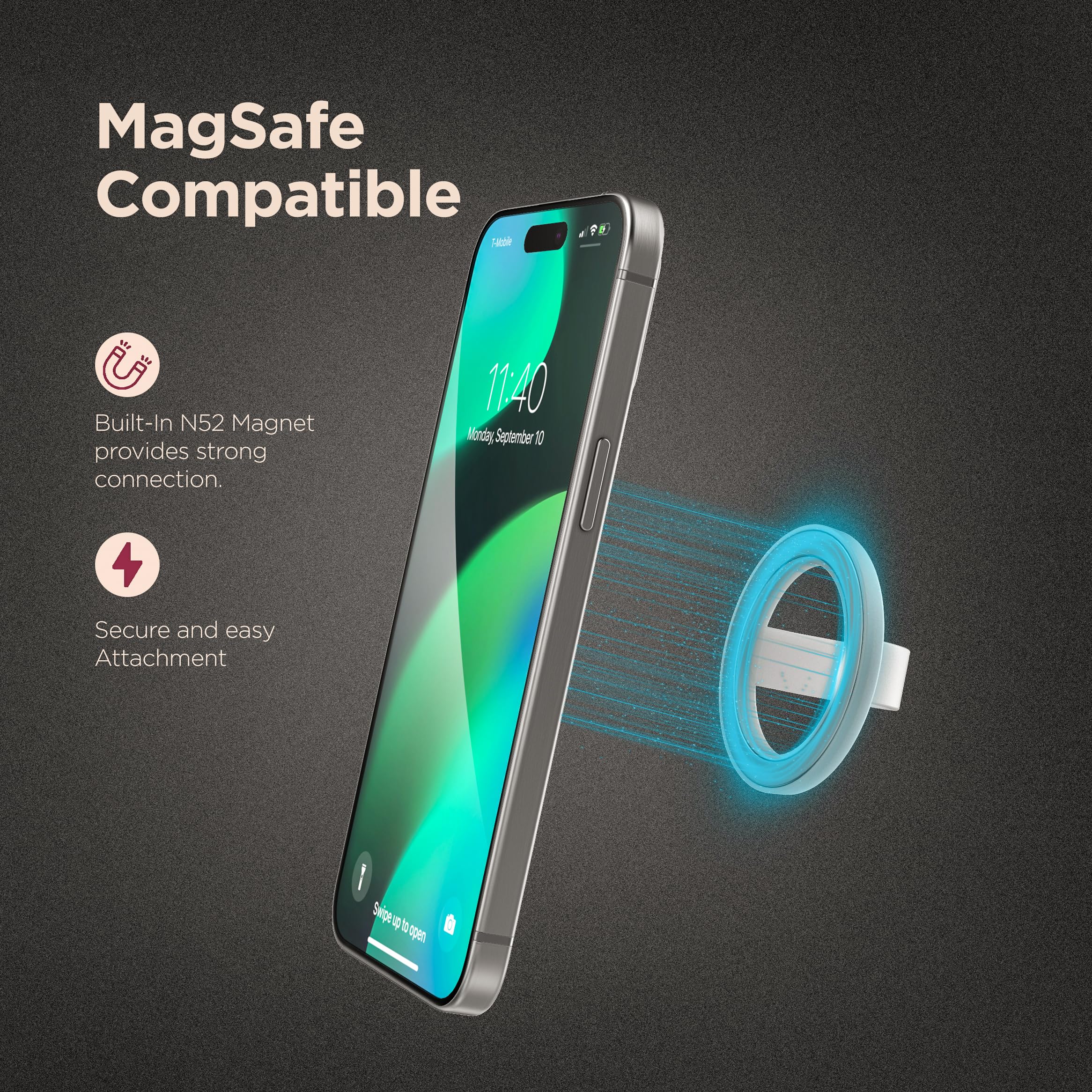 Encased Magnetic Phone Grip Holder (Compatible With Magsafe) Thin Silicone Finger Loop Ring For Iphone (White)