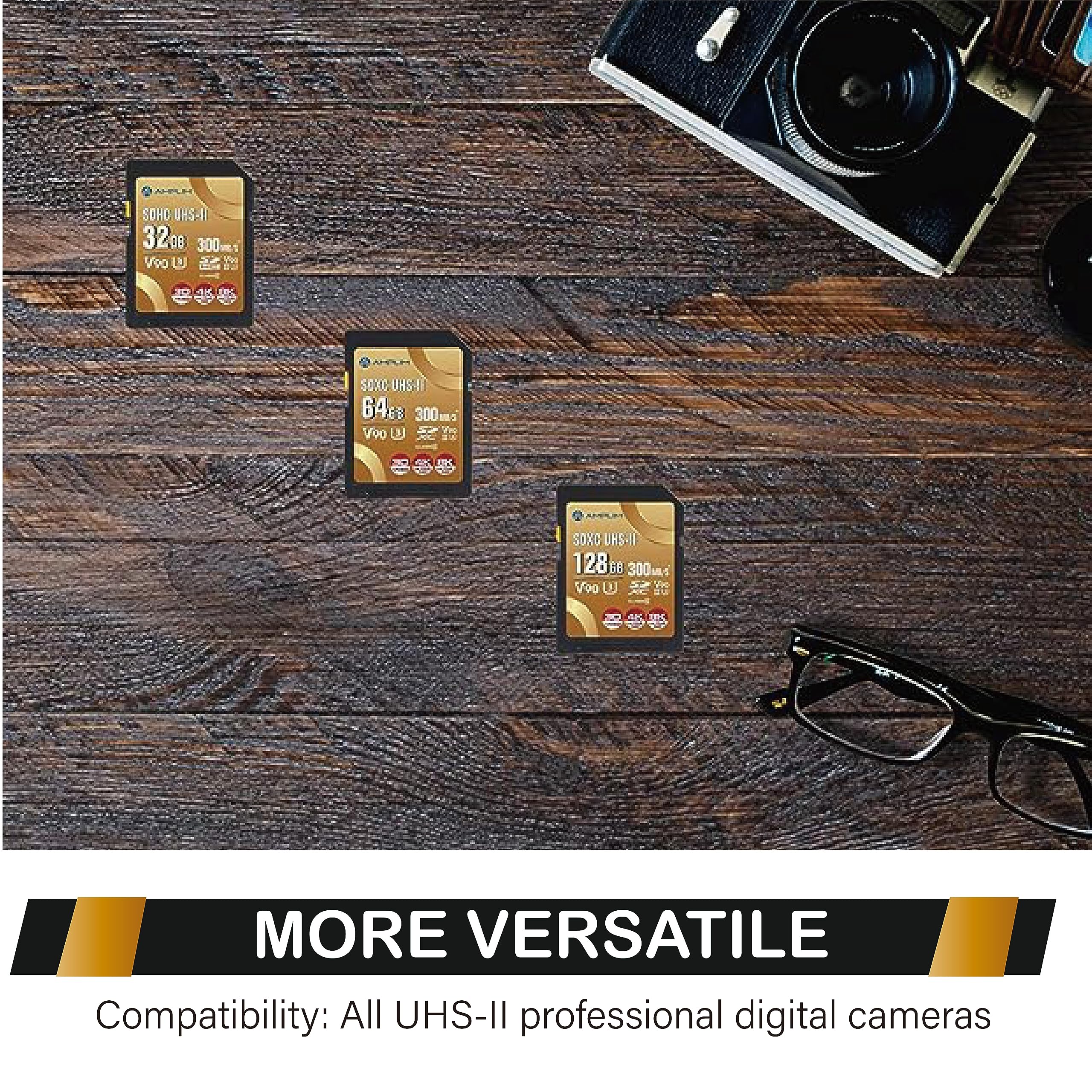 Amplim 64Gb V90 Uhs Ii Sd Sdxc Card, 300Mb/S 2000X Read/Write Lightning Speed Performance, Extreme Read, U3 Secure Digital Memory Storage For Professional Photographer And Videographer