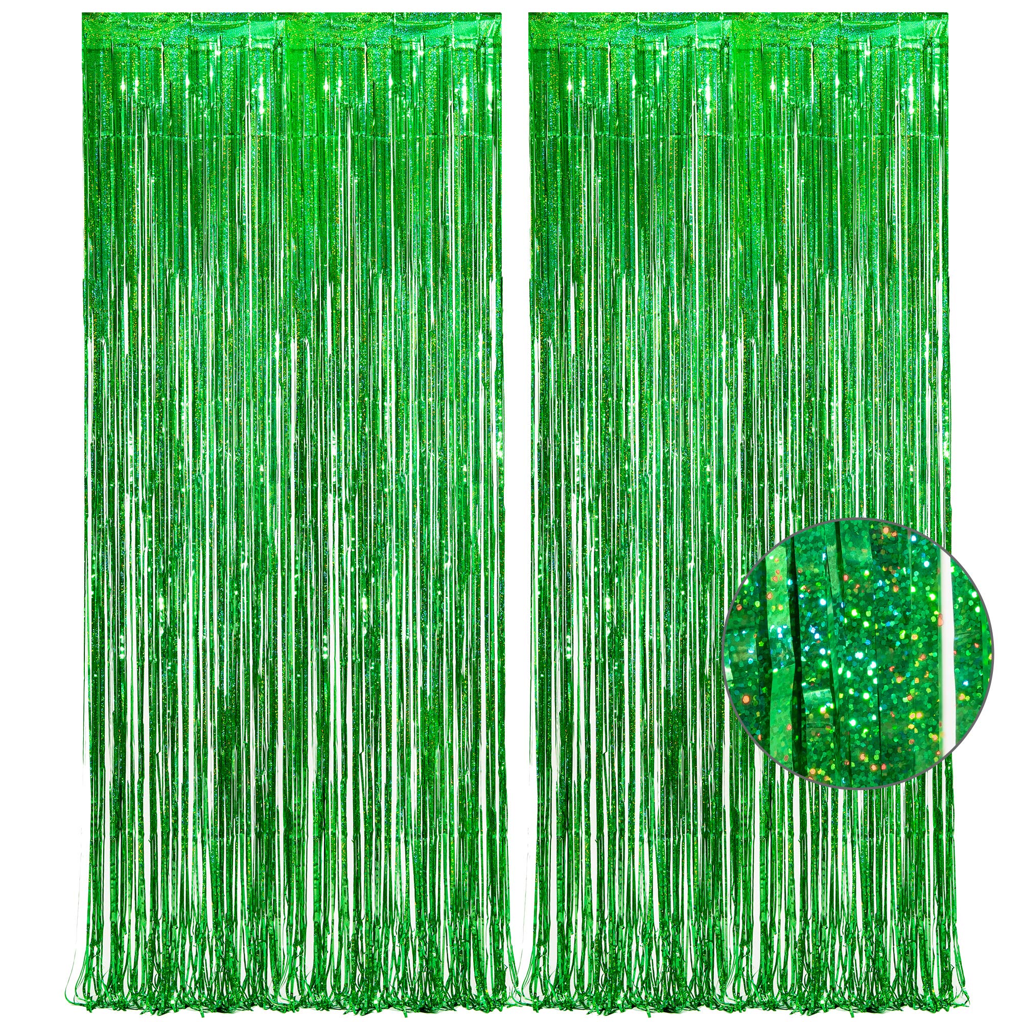 Green Tinsel Curtain Party Backdrop   Greatril Foil Fringe Streamers For St Patricks Day/Luau/Turtle/Hawaiian/Dinosaur/Ghost/Foo