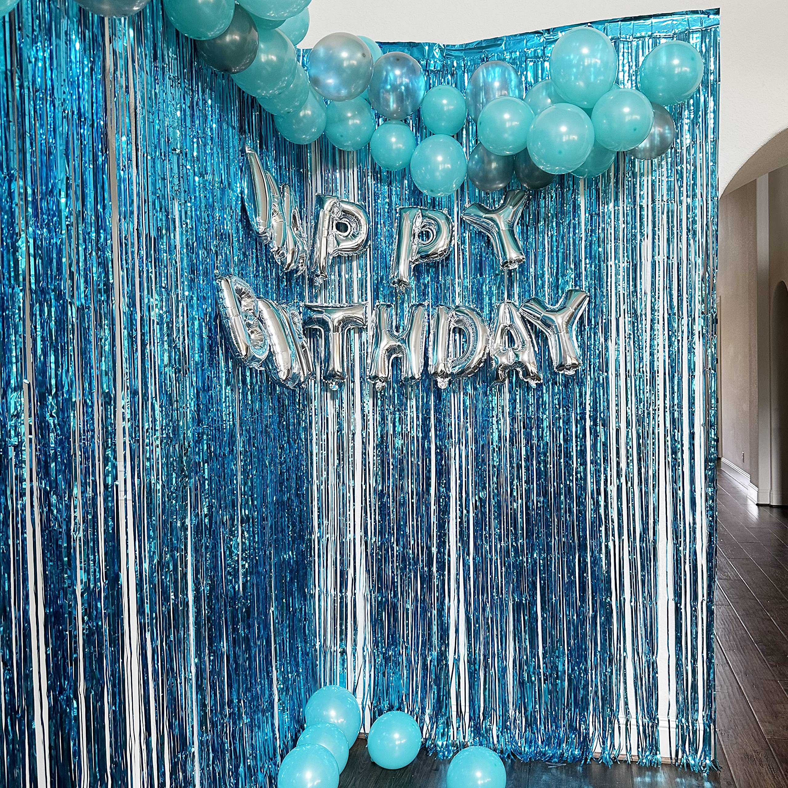 Allgala 4 Pack Turquoise Metalic Tinsel Party Photo Backdrop Curtain 3.3 X 9.8 Ft (1X3M) Photo Booth Background Curtains Door Fr