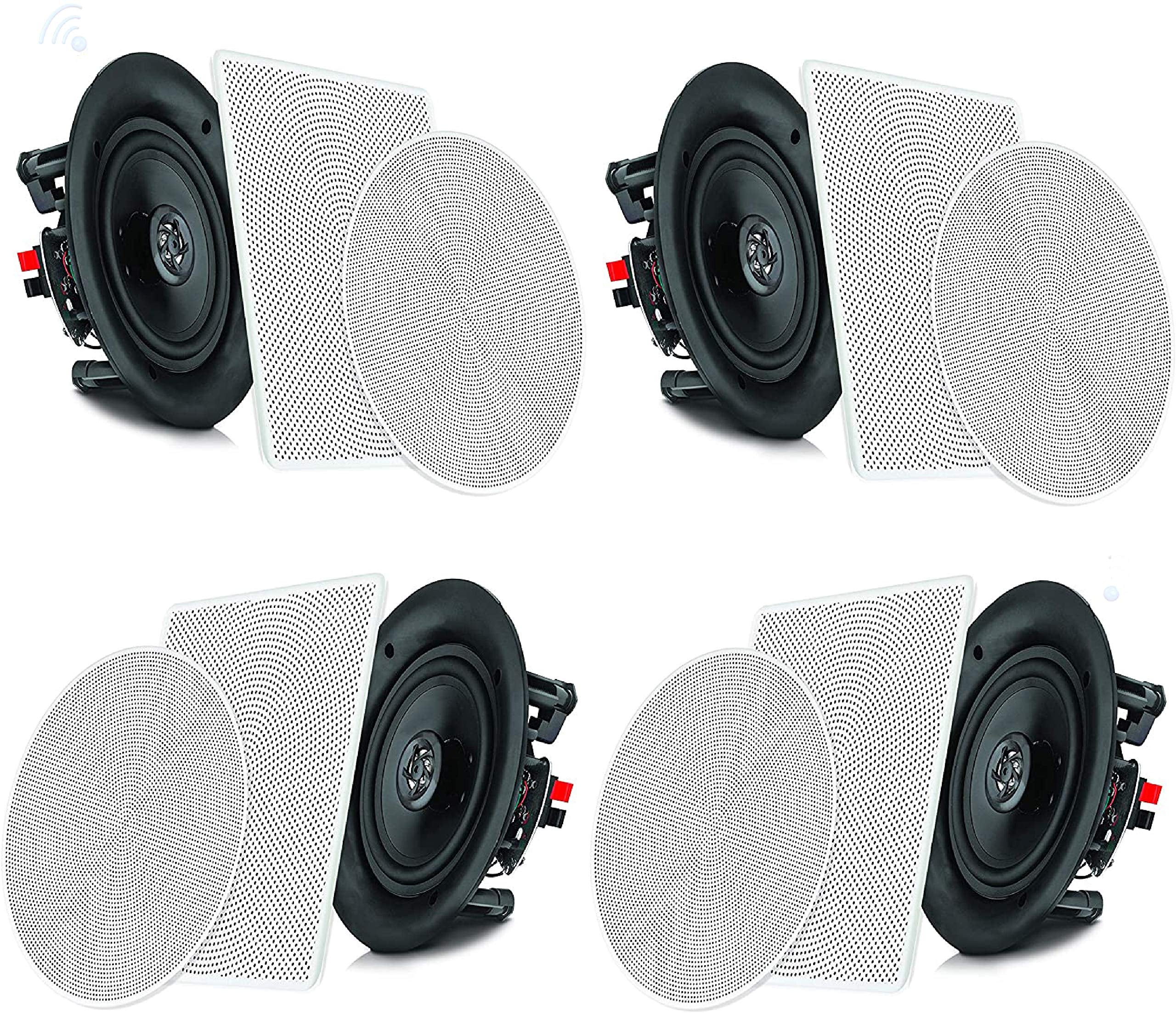 Pyle 6.5    4 Bluetooth Flush Mount In Wall In Ceiling 2 Way Speaker System Quick Connections Changeable Round/Square Grill Poly