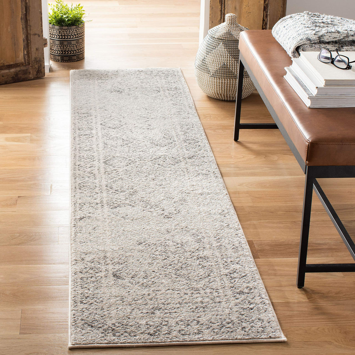 Safavieh Tulum Collection Ivorygrey Tul264A Moroccan Boho Distressed Non Shedding Living Room Bedroom Runner Rug, 20 X 210