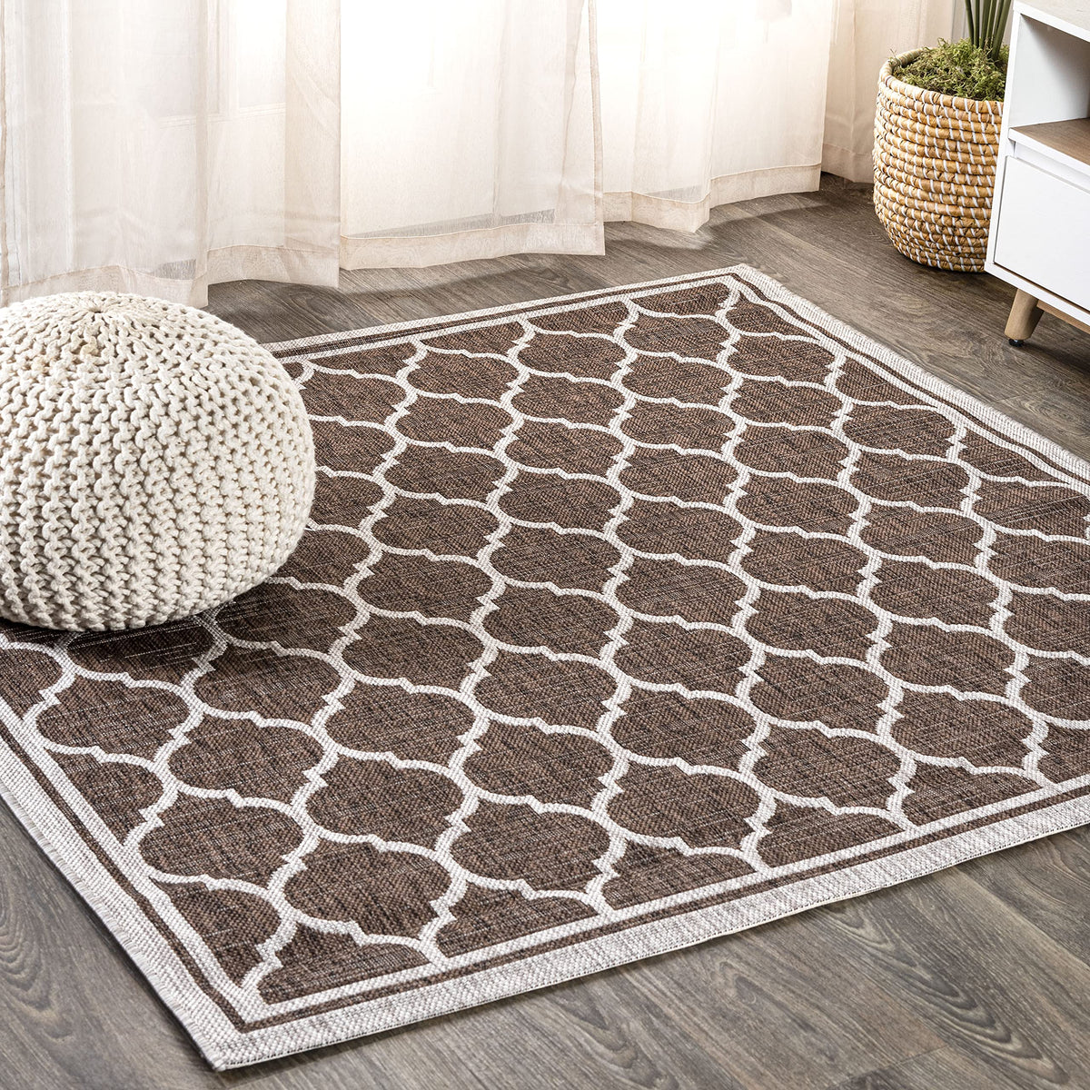 Jonathan Y Smb109B 5Sq Trebol Moroccan Trellis Textured Weave Indoor Outdoor Area Rug For Kitchen Living Room Backyard, 5 Square
