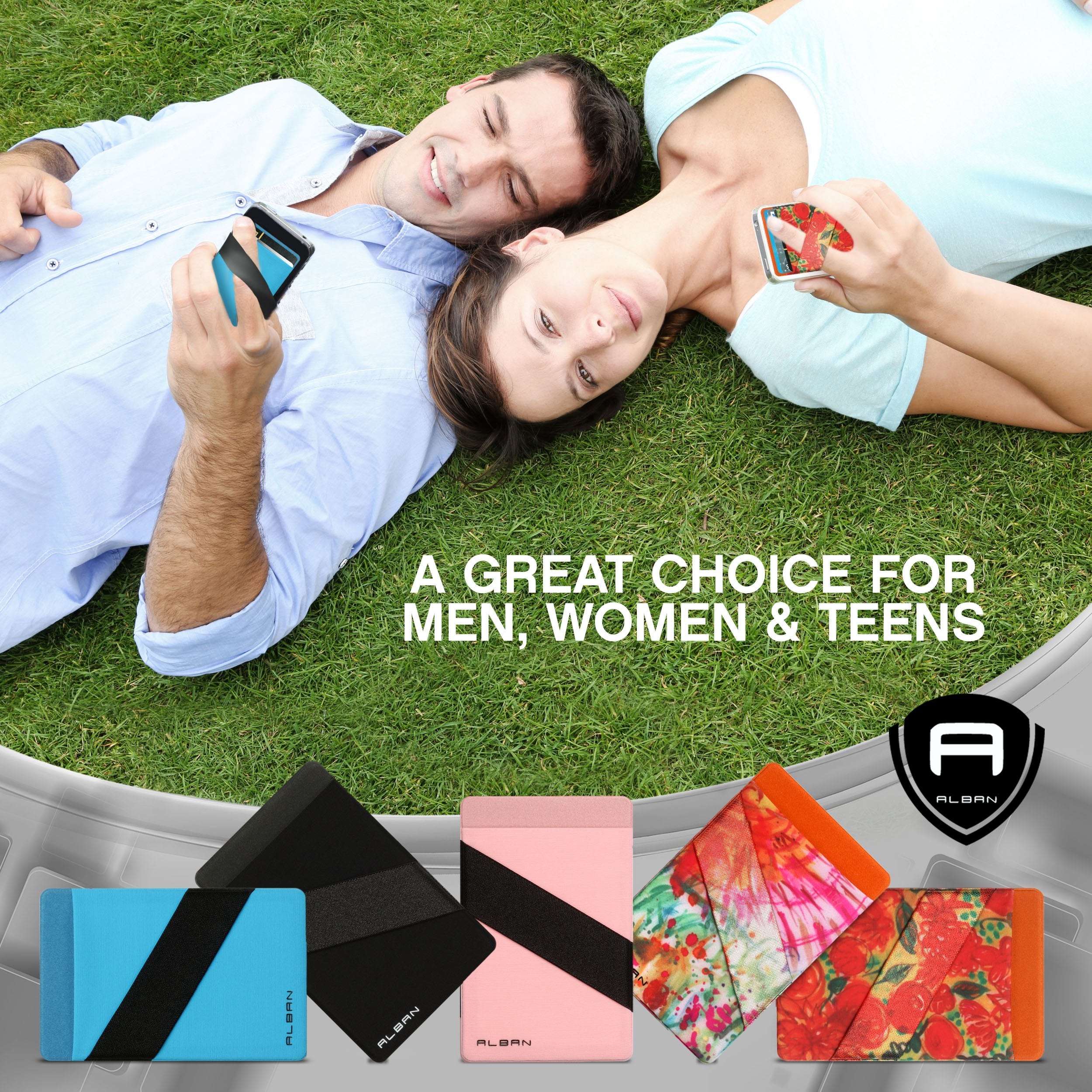 Alban Credit Card Holder Stick On Cell Phone Wallet Rfid Blocking With Finger Strap 2 Pack (Orange Floral)