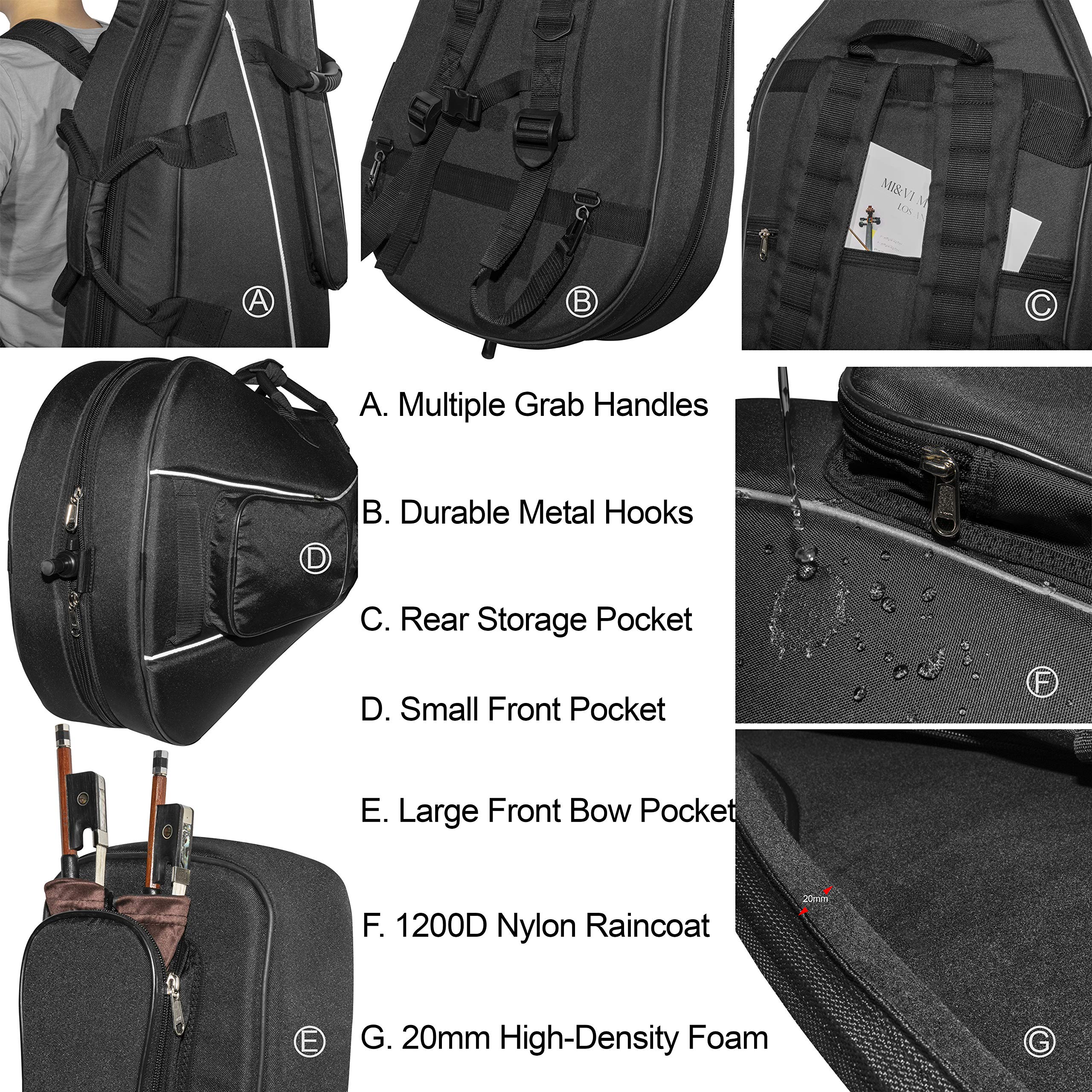 Mi&Vi Cb-5005 Travel Cello Soft Case Gig Bag (1/4 Size) With Multiple Pockets And Adjustable Backpack Straps | Thick 20Mm Paddin
