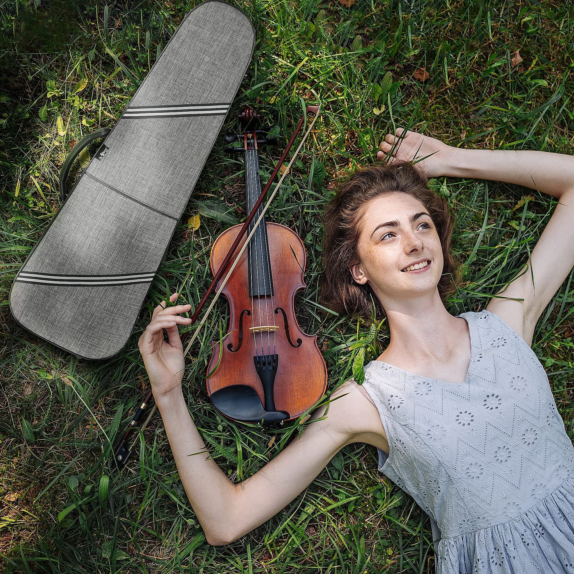 Aileen Csv502 Basic Professional 4/4 Full Size Violin Case Triangular Hard Shell Lightweight, Gray