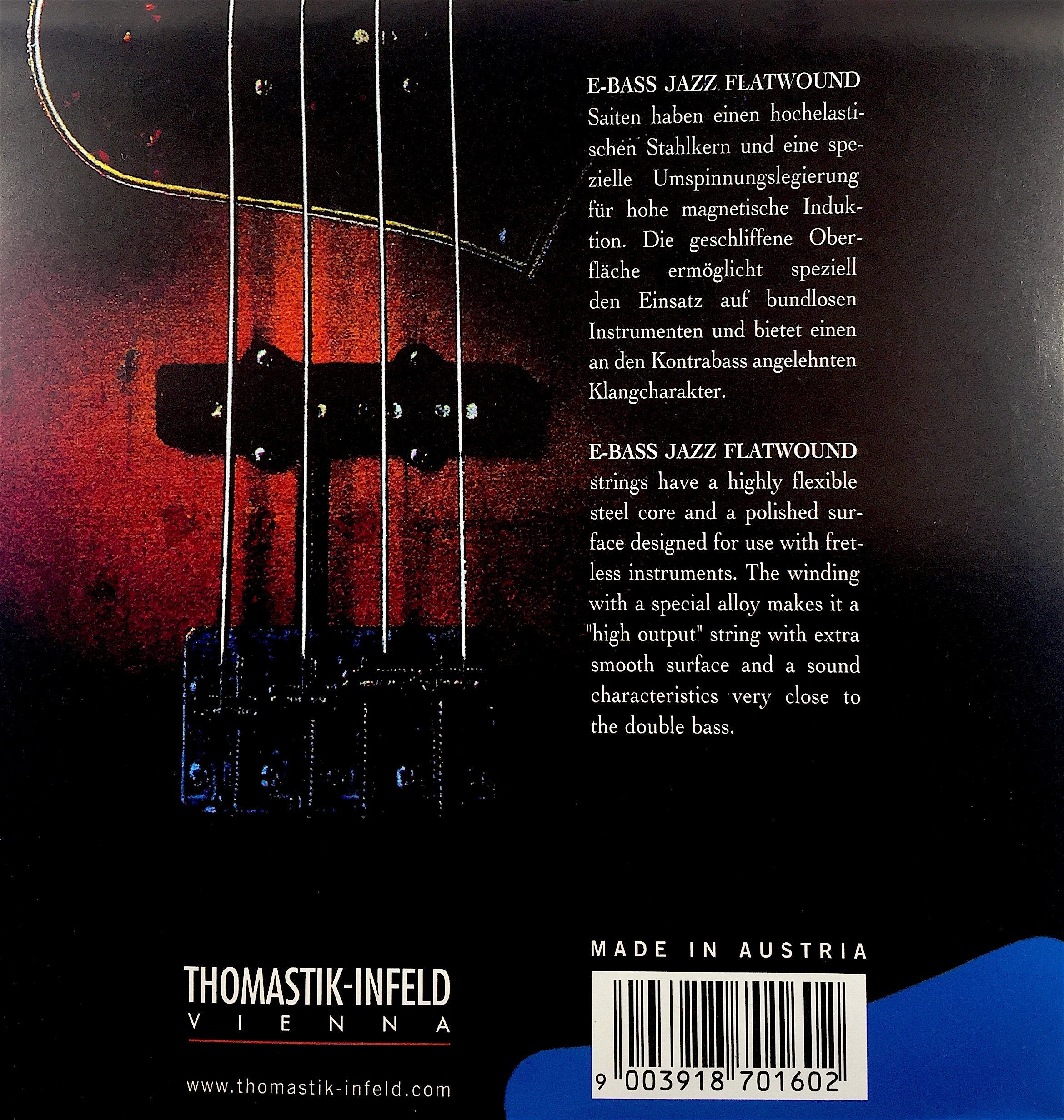 Thomastik Infeld Jf345 Bass Guitar Strings: Jazz Flat Wounds 5 String Long Scale Set; Pure Nickel Flats G, D, A, E, B Set