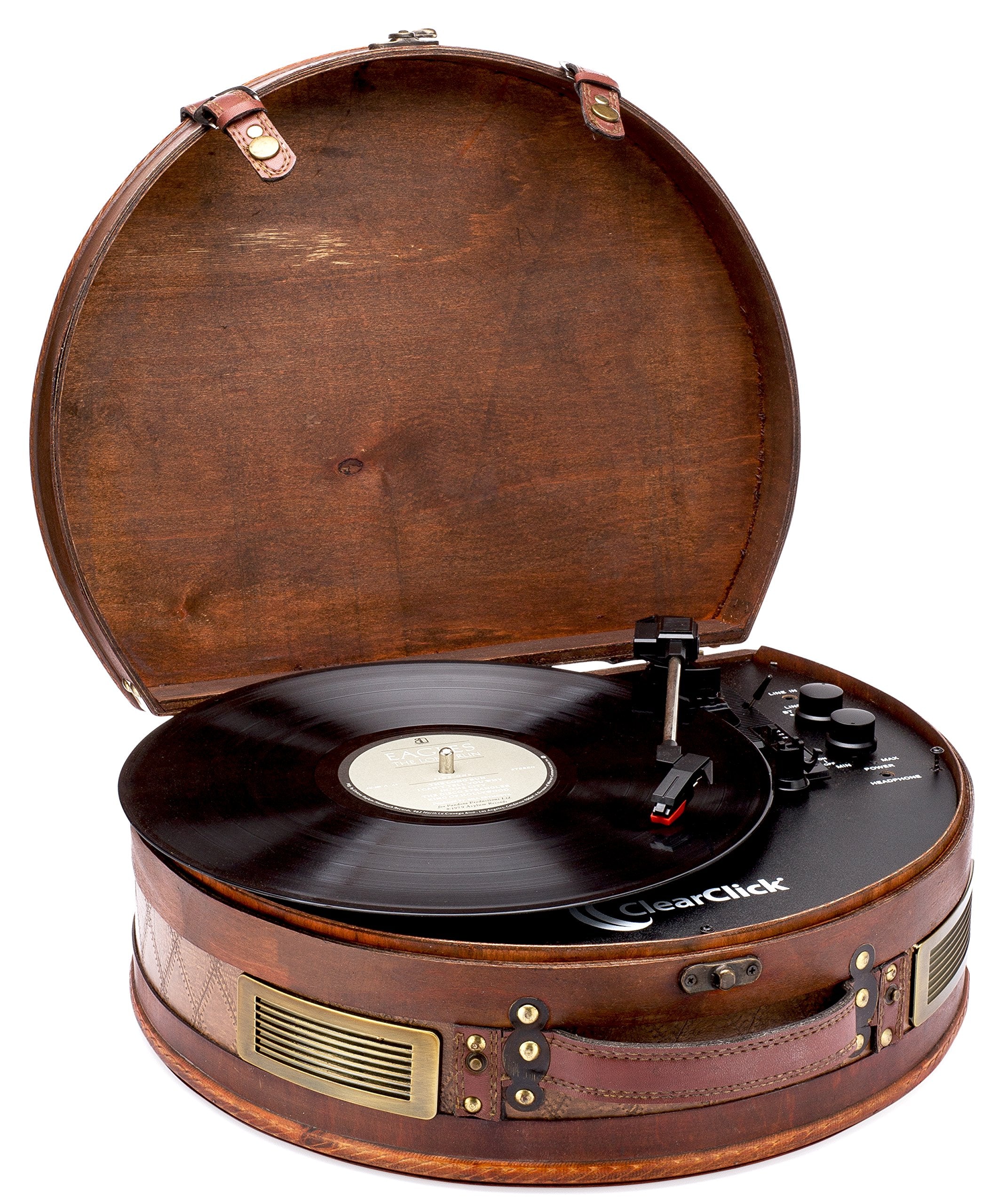 Clearclick Vintage Suitcase Turntable With Bluetooth & Usb   Classic Wooden Retro Style