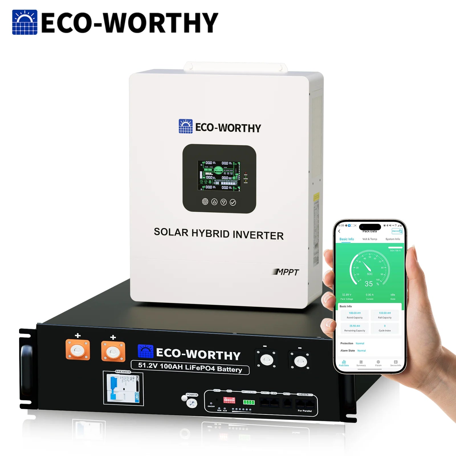 ECO-WORTHY Home Backup Power 48V 100Ah LiFePO4 Lithium Battery Bluetooth | UL1973 & UL9540A & CEC +5kW 48V Off-grid Inverter