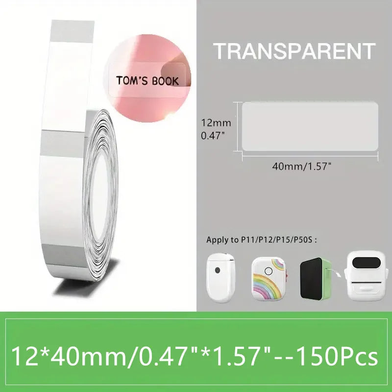 Marklife Transparent Thermal Label Tape for Bluetooth Label Printer 12*40mm Selfadhesive Wateroof for Home/Storage/Office/School