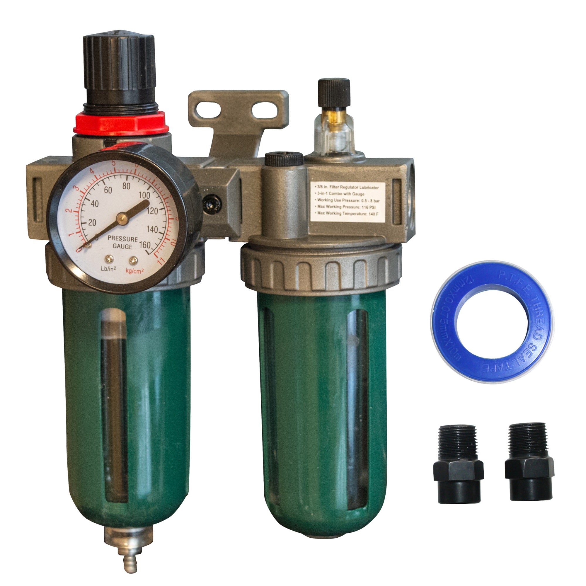 3/8 In. Filter Regulator Lubricator 3 In 1 Combo With Gauge