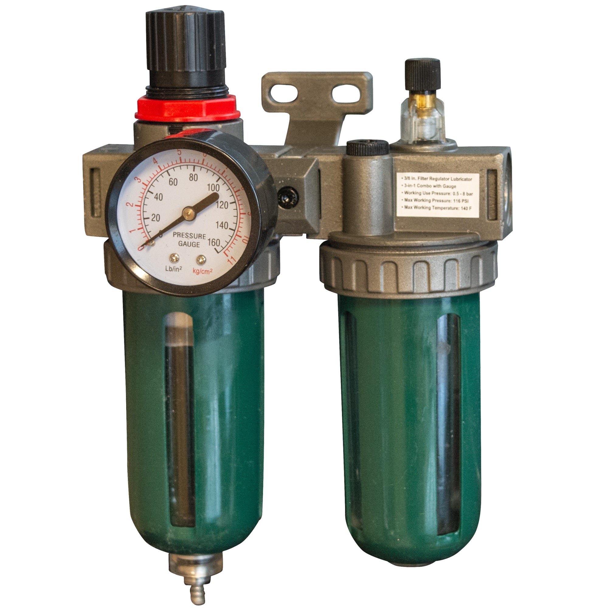 3/8 In. Filter Regulator Lubricator 3 In 1 Combo With Gauge