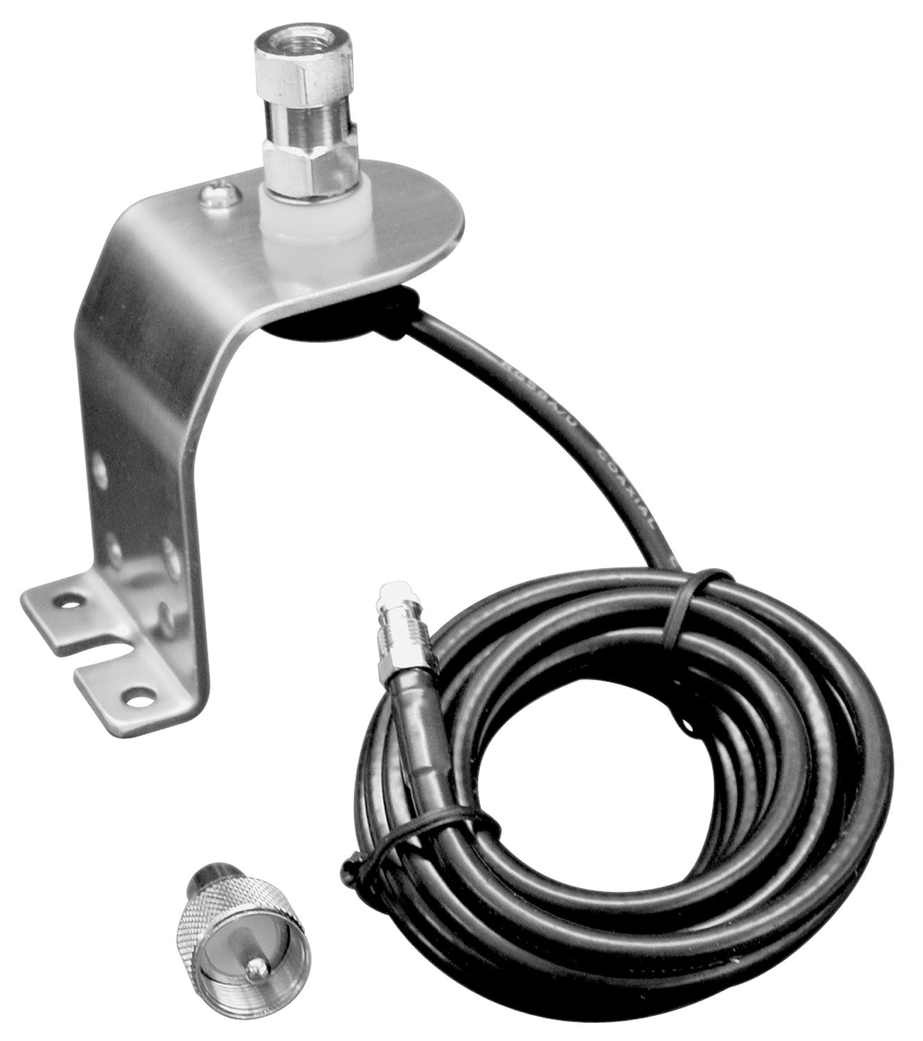 ACCESSORIES UNLIMITED  TALL FENDER OR GROOVE MOUNT BRACKET WITH 18 RG58AU WATER RESISTANT COAX CABLE & QUICK ON PL259 CONNECTO