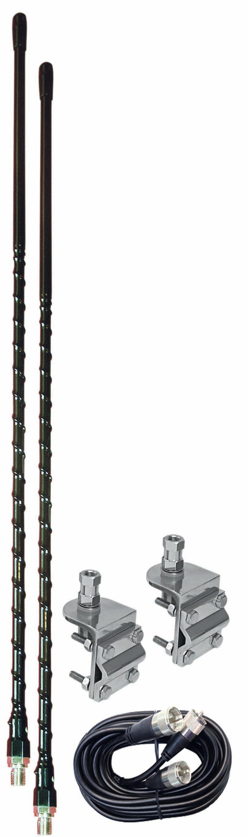 ACCESSORIES UNLIMITED  3 FOOT BLACK DUAL CB ANTENNA KIT WITH 3WAY SO239 MIRROR MOUNTS & 9 COAX CABLE & PL259 CONNECTORS
