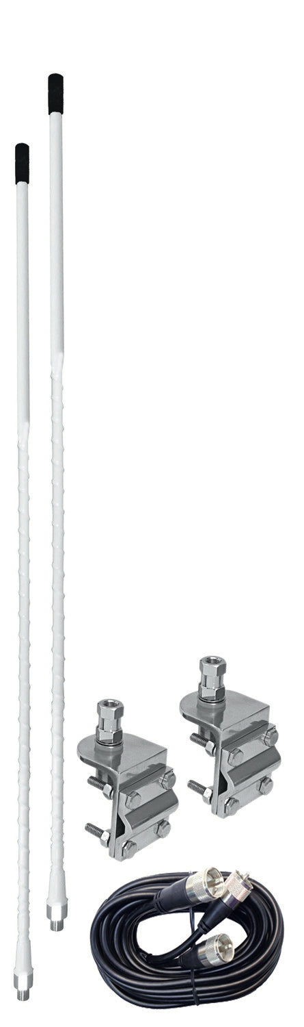 ACCESSORIES UNLIMITED  3 FOOT WHITE DUAL CB ANTENNA KIT WITH 3WAY SO239 MIRROR MOUNTS & 9 COAX CABLE & PL259 CONNECTORS