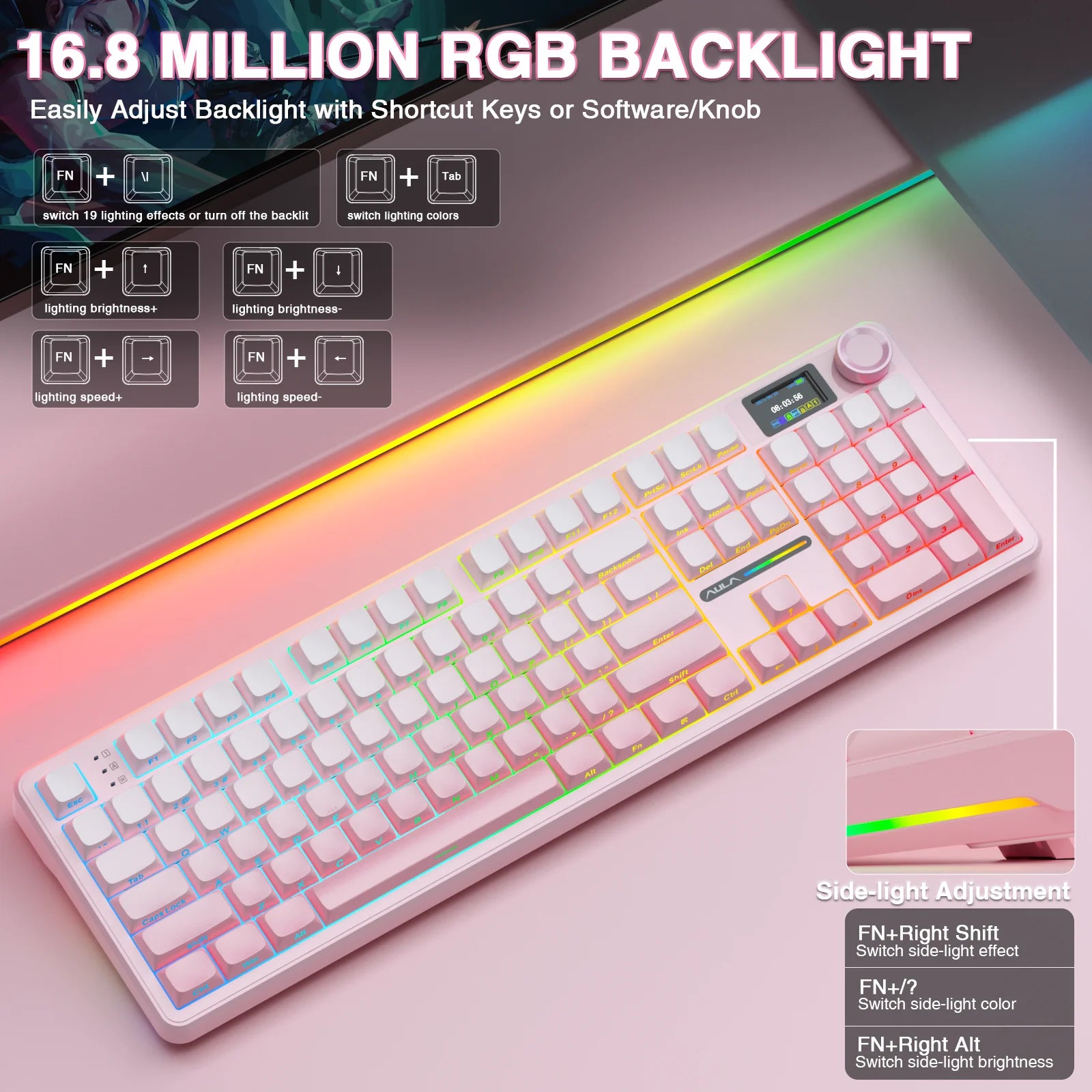 AULA F108 Pro Wireless Bluetooth Keyboard Macro Gaming Keyboard Gasket Hot-swap Full Size Keyboard with TFT Smart Display