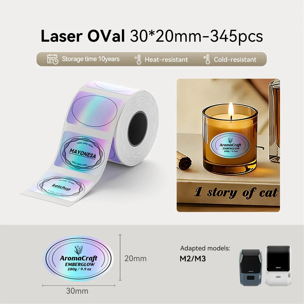 NIIMBOT M2 M3 Laser Silver Heat Thermal Transfer Label DIY Silver Label Sticker for Office/Home/Outdoor Nameplate Sticker