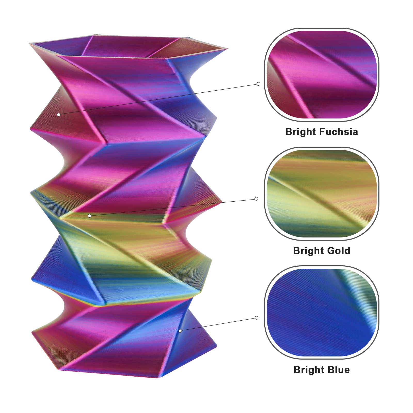 PLA Silk Triple Color 1.75mm, 1KG/2.2LB
