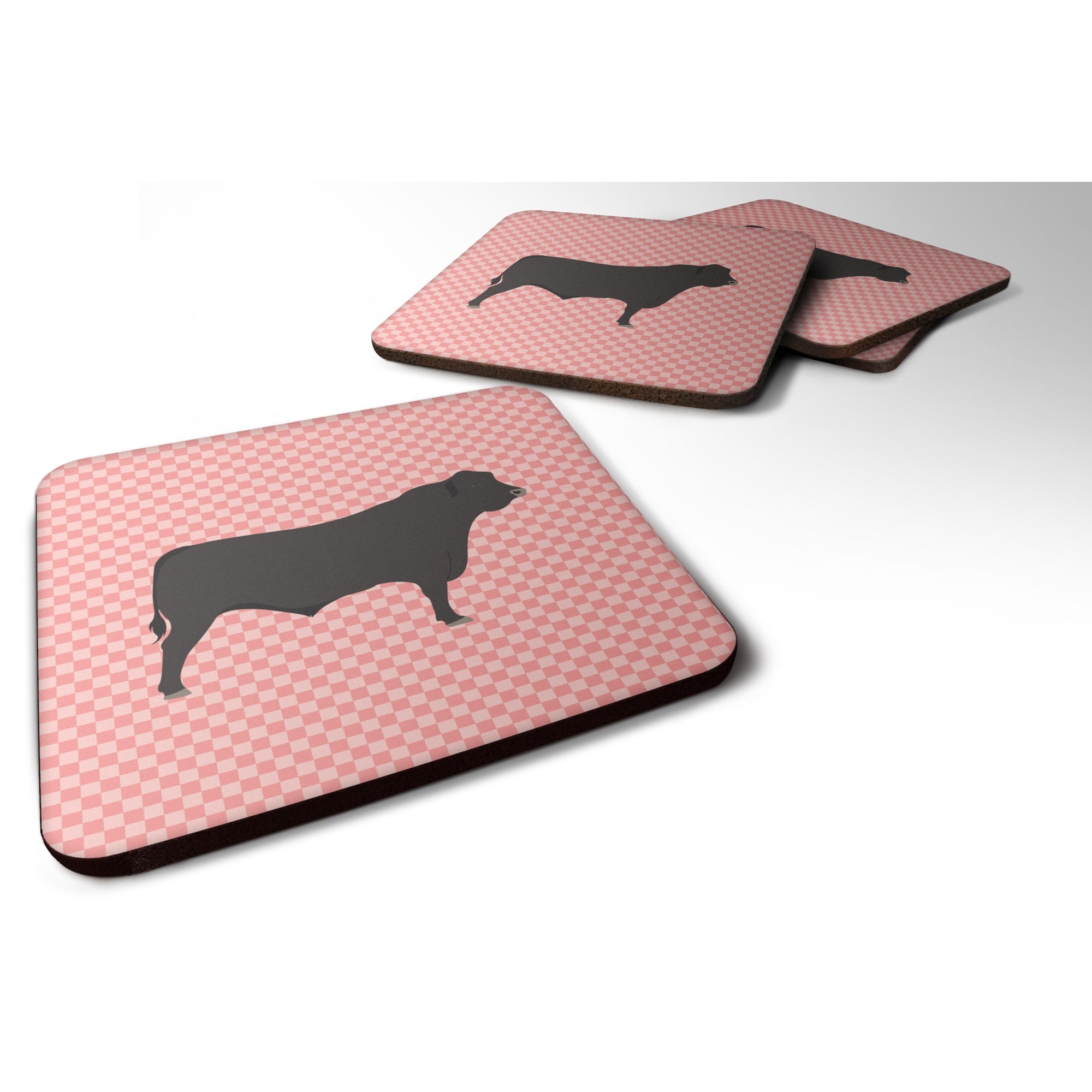 'Caroline'S Treasures Black Angus Cow Pink Check Decorative Coasters, 3.5, Multicolor''