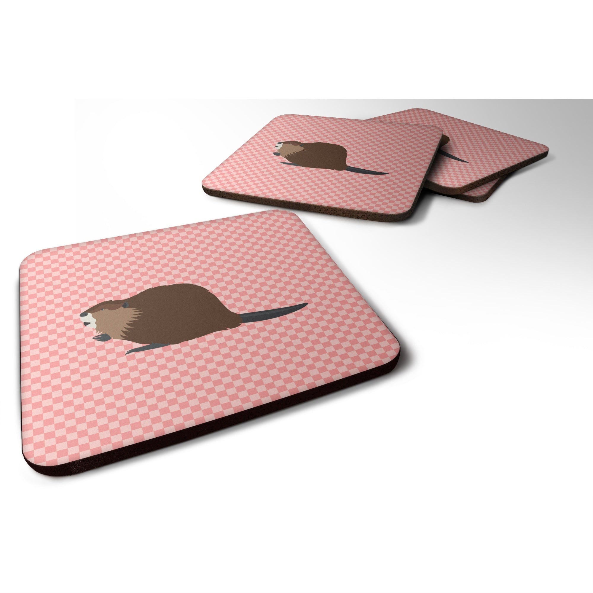 'Caroline'S Treasures Eurasian Beaver Pink Check Decorative Coasters, 3.5, Multicolor''