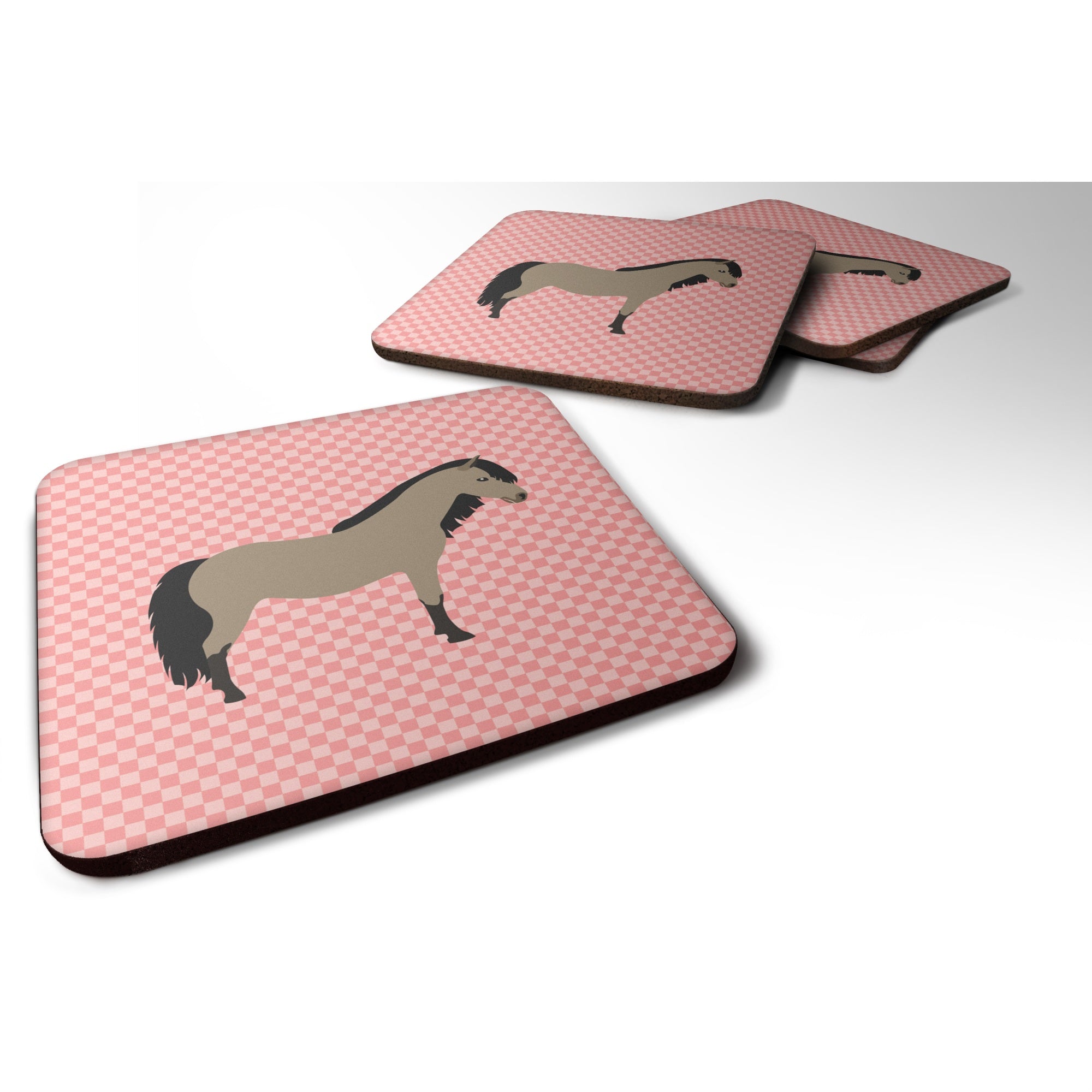 'Caroline'S Treasures Welsh Pony Horse Pink Check Decorative Coasters, 3.5, Multicolor''