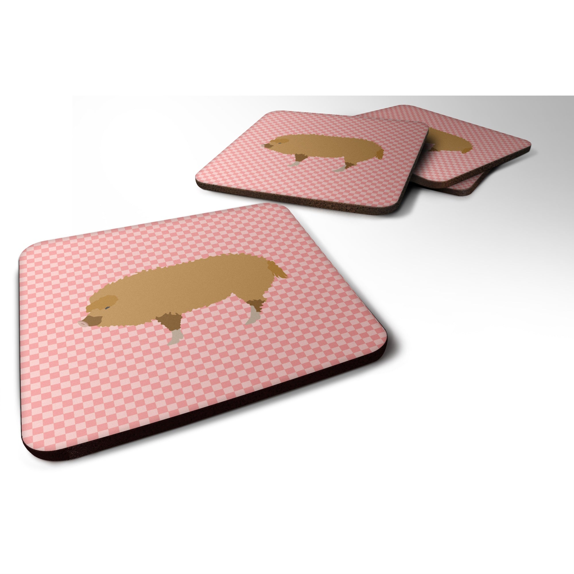 'Caroline'S Treasures Hungarian Mangalica Pig Pink Check Decorative Coasters, 3.5, Multicolor''