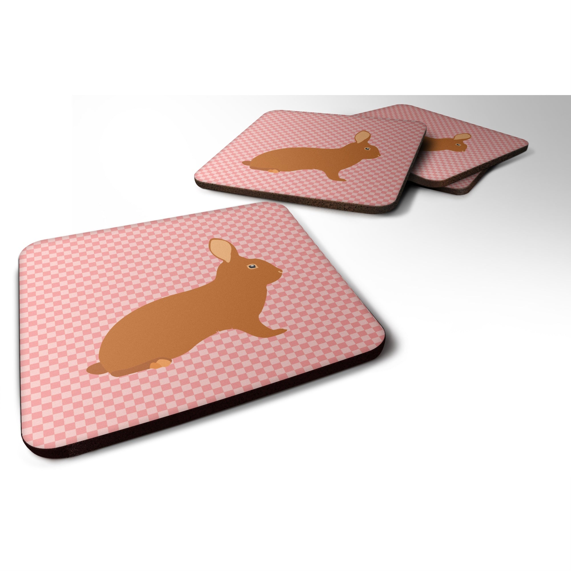 'Caroline'S Treasures Rex Rabbit Pink Check Decorative Coasters, 3.5'''', Multicolor''
