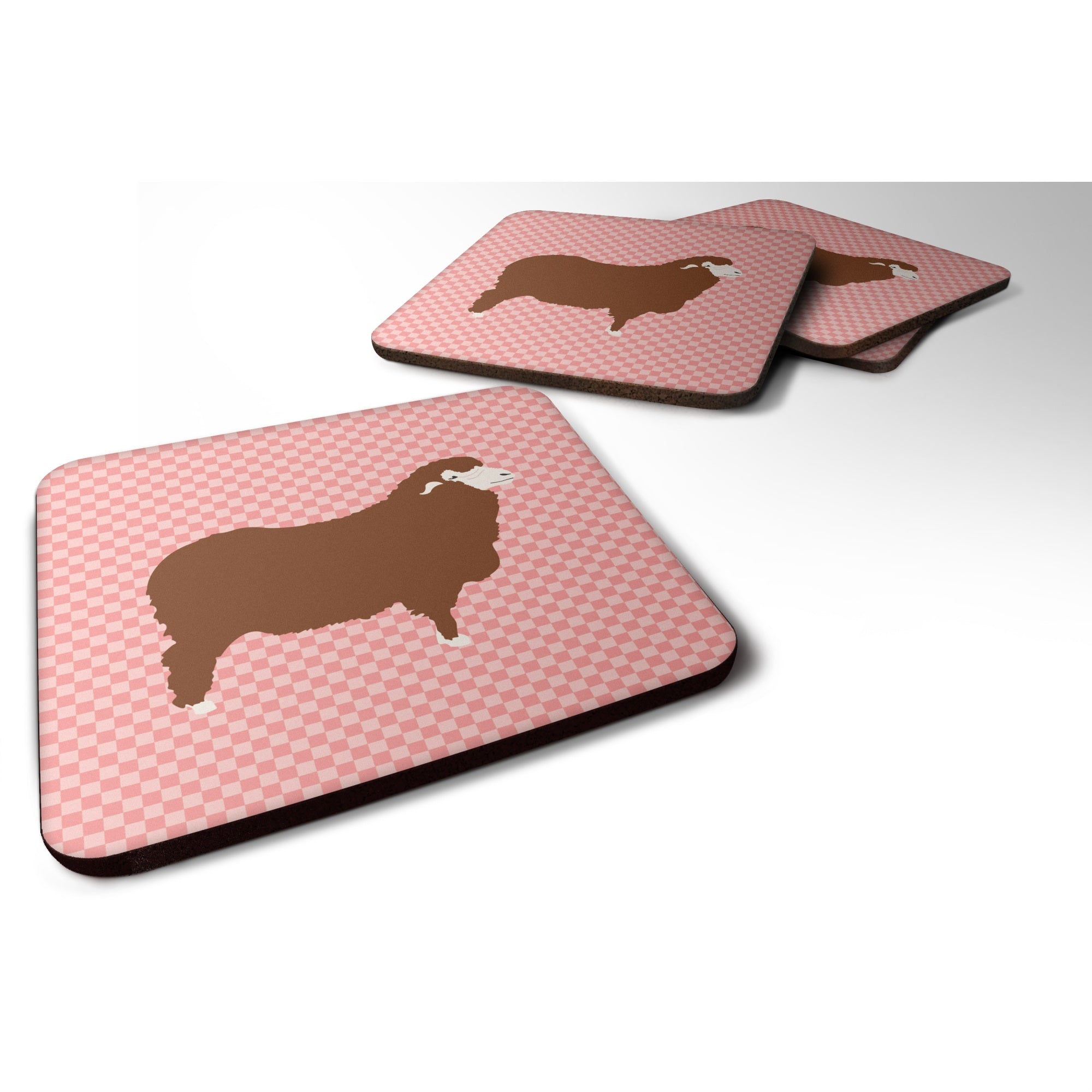 'Caroline'S Treasures Merino Sheep Pink Check Decorative Coasters, 3.5, Multicolor''