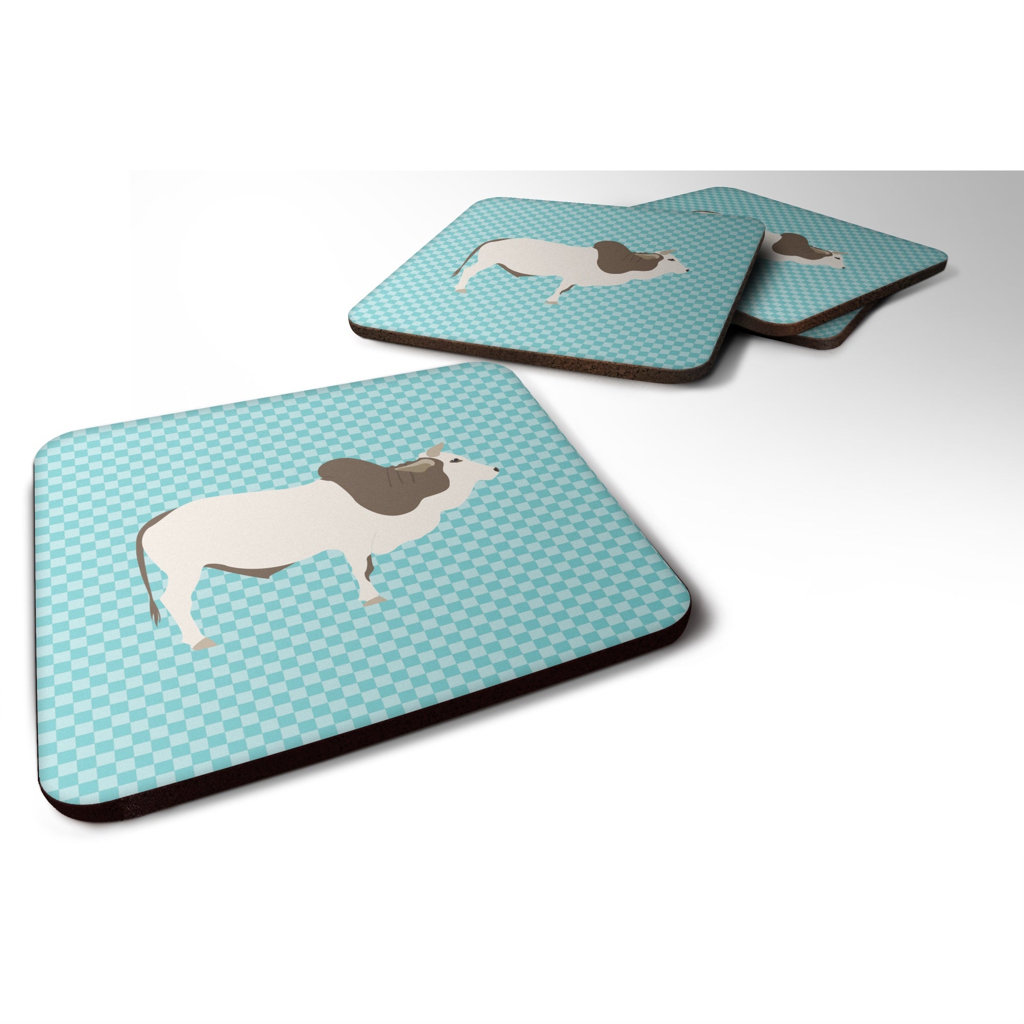 'Caroline'S Treasures Malvi Cow Blue Check Decorative Coasters, 3.5, Multicolor''