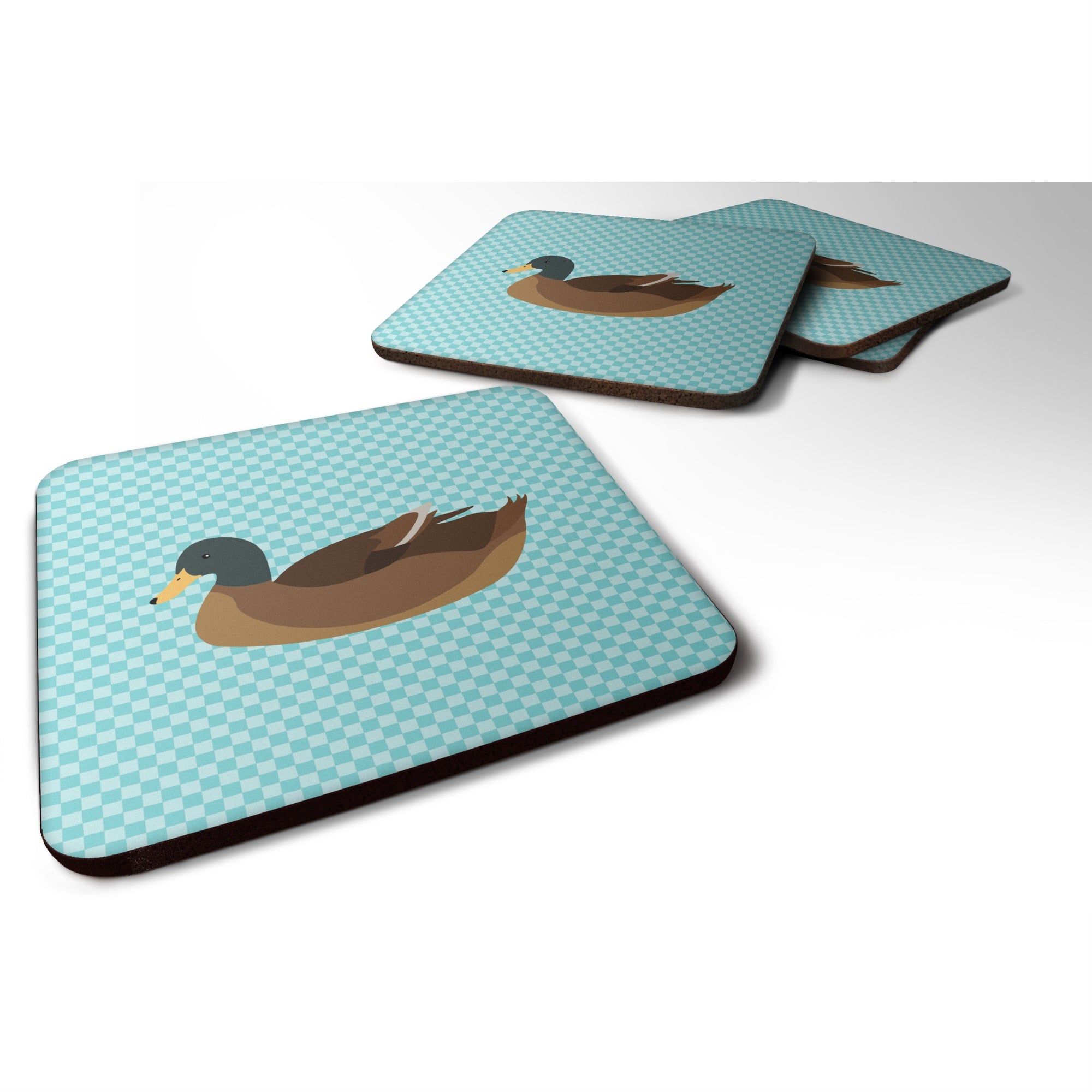'Caroline'S Treasures Khaki Campbell Duck Blue Check Decorative Coasters, 3.5, Multicolor''