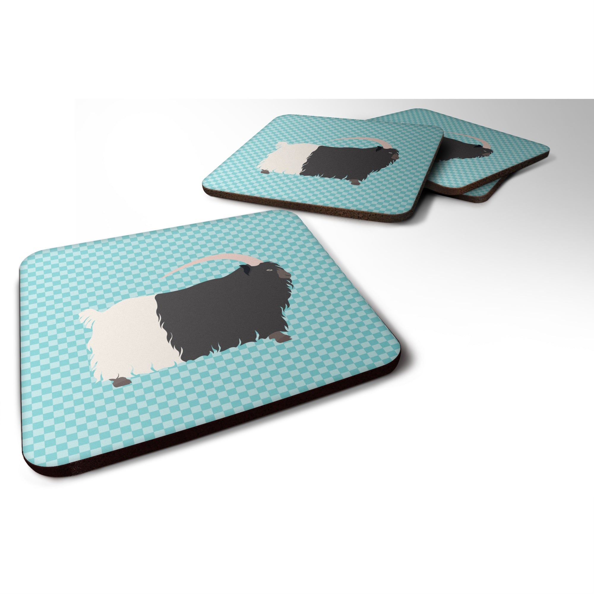 Caroline'S Treasures Welsh Black Necked Goat Blue Check Decorative Coasters, 3.5, Multicolor''