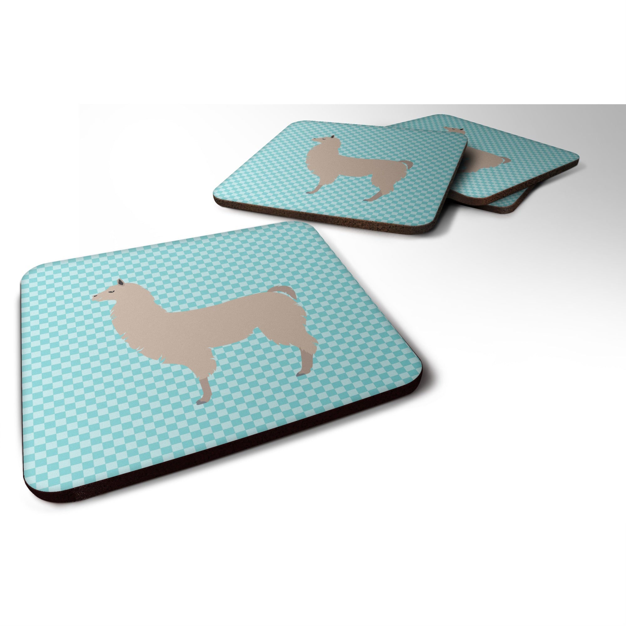 'Caroline'S Treasures Llama Blue Check Decorative Coasters, 3.5'''', Multicolor''
