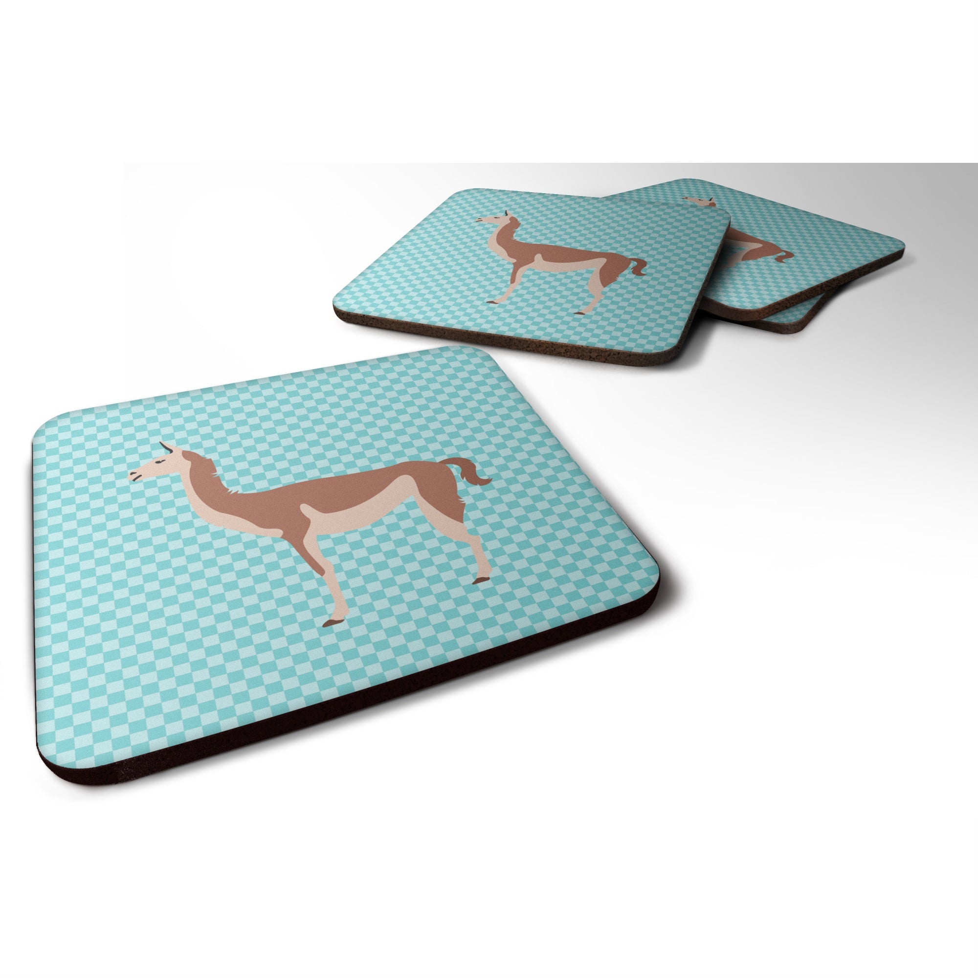 'Caroline'S Treasures Guanaco Blue Check Decorative Coasters, 3.5, Multicolor''