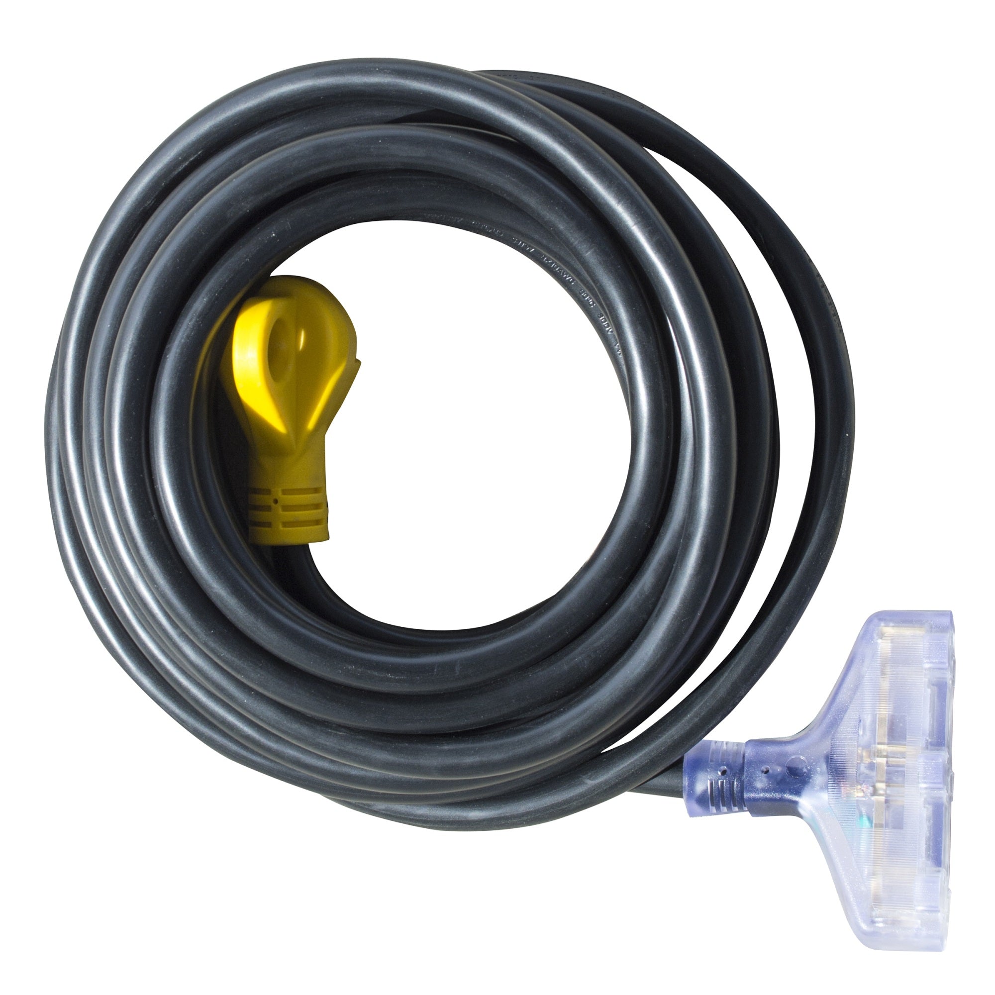 25 Foot Extension Cord with Male TT30P 30 Amp Plug to 3Split 515R Outlets