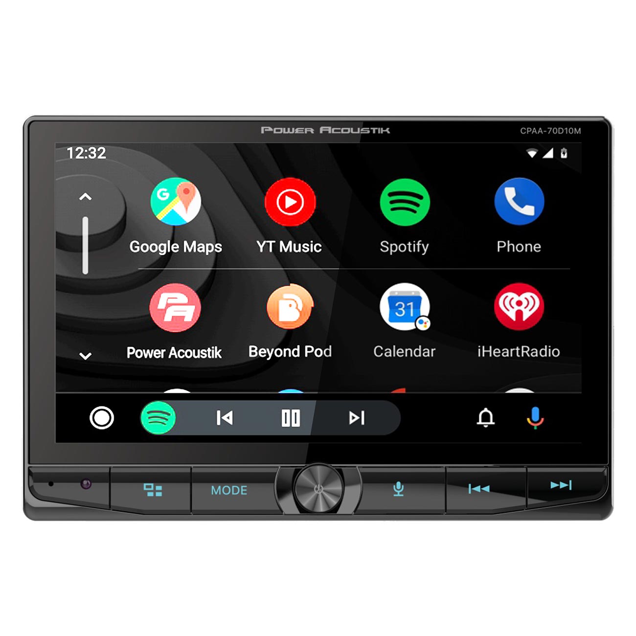 Power Acoustik 10.6 Floating Double Din Mechless Receiver With Apple Car Play & Android Auto Bluet
