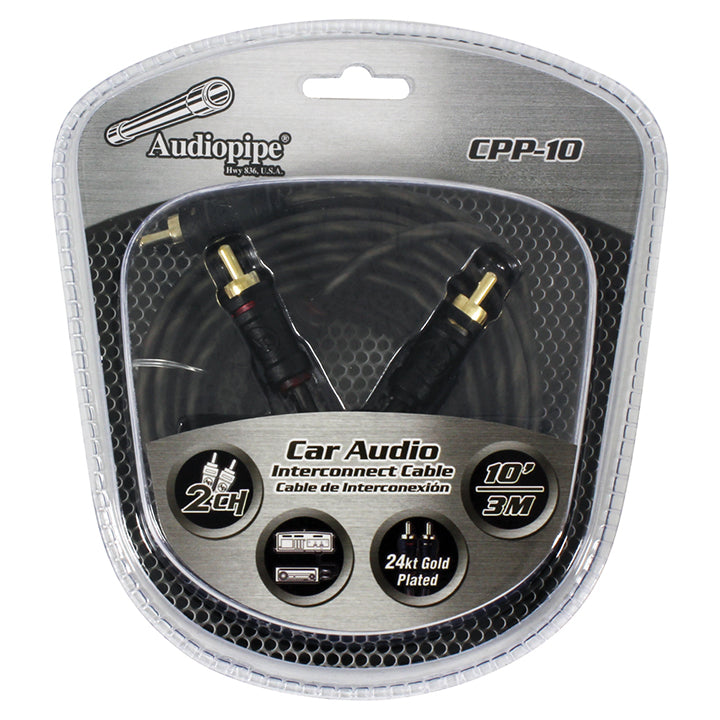 Audiopipe 24Kt Gold Plated Interconnect Cable 10Ft