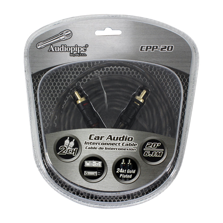 Audiopipe 24Kt Gold Plated Interconnect Cable 20Ft