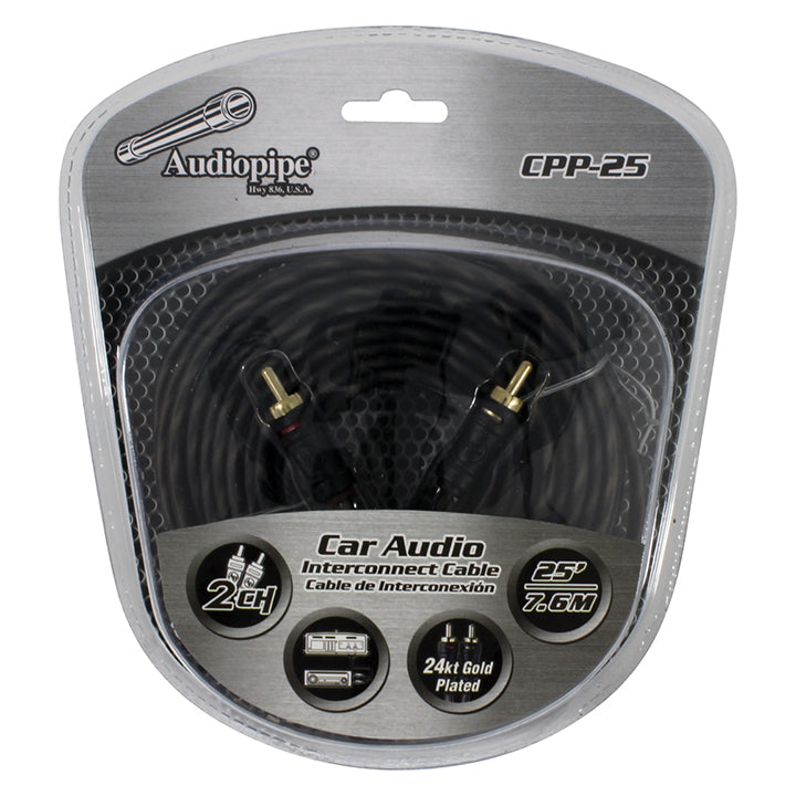 Audiopipe 24Kt Gold Plated Interconnect Cable 25Ft