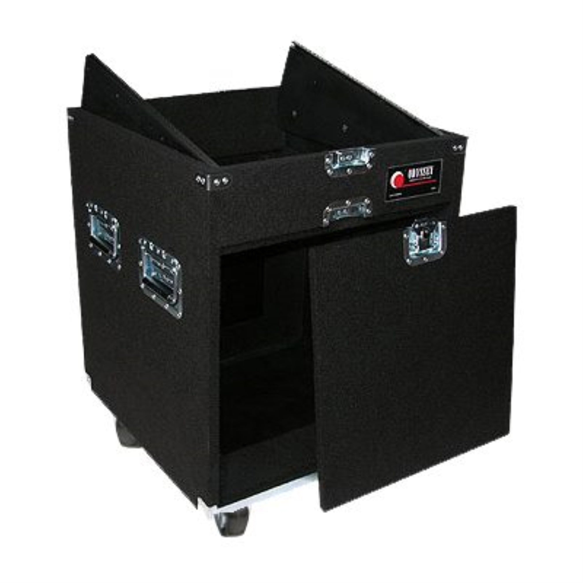 PRO CARPETED 11U X 10U COMBO RACK W/WHEELS (ZINC RECESSED HARDWARE)