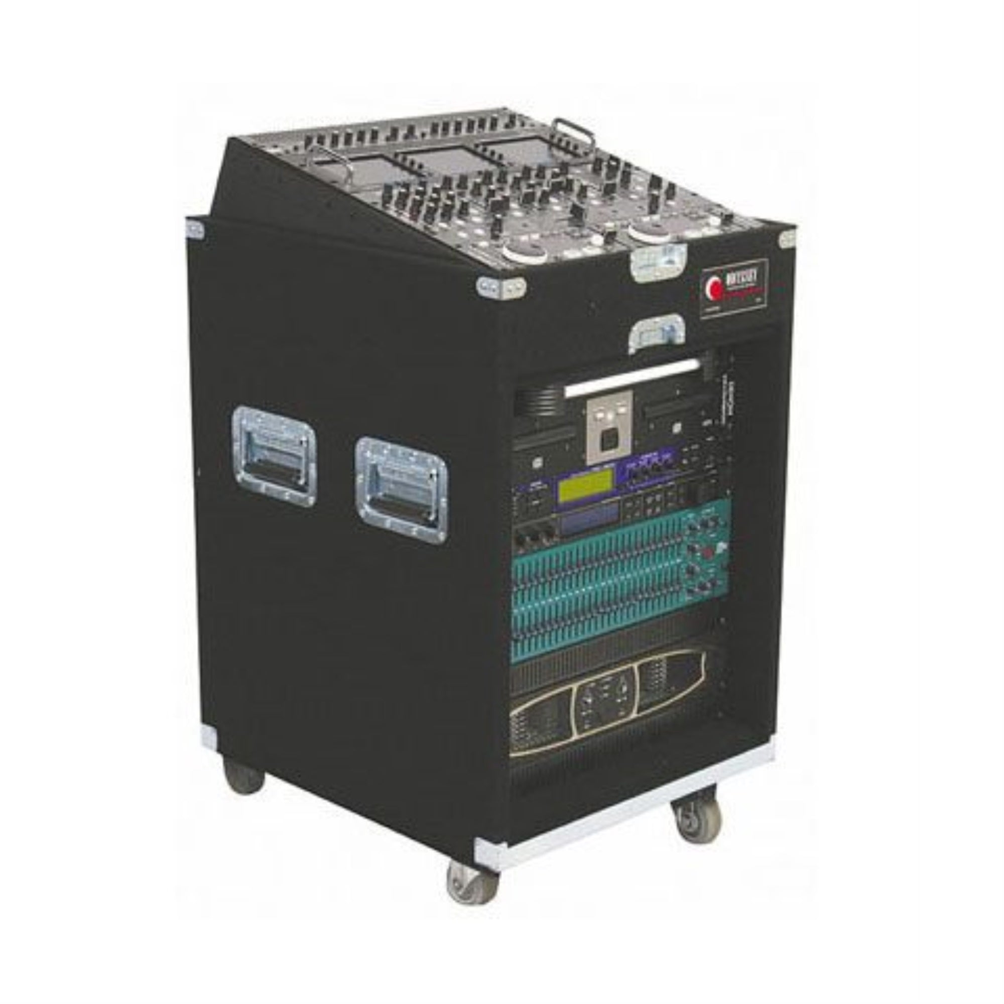 PRO CARPETED 11U X 12U COMBO RACK W/WHEELS (ZINC RECESSED HARDWARE)