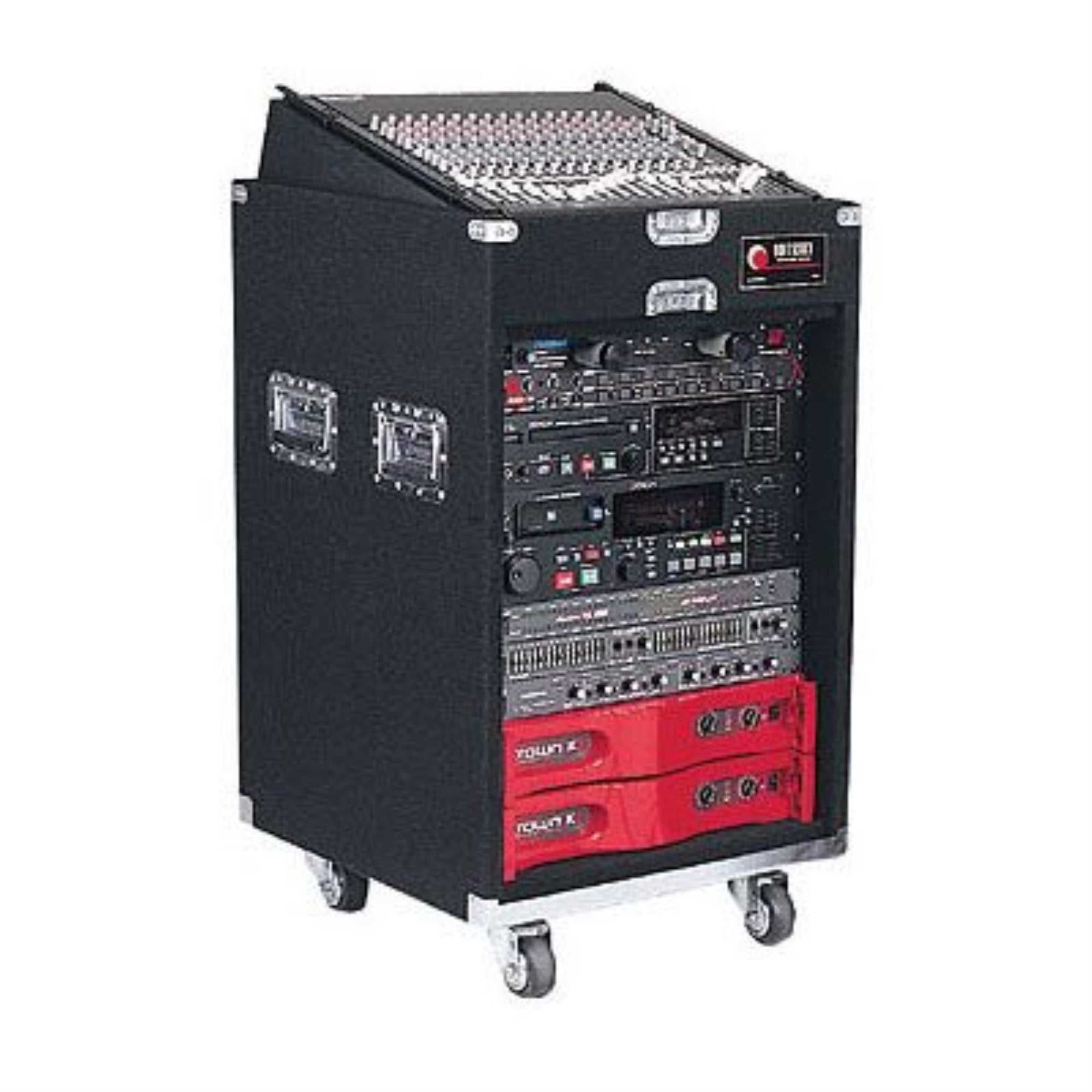 PRO CARPETED 11U X 14U COMBO RACK W/WHEELS (ZINC RECESSED HARDWARE)