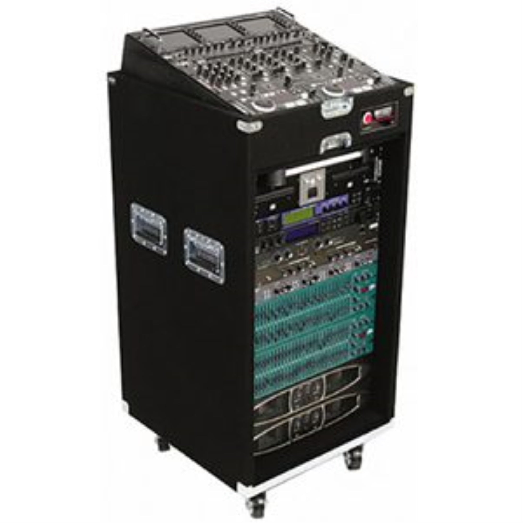 PRO CARPETED 11U X 18U COMBO RACK W/WHEELS (ZINC RECESSED HARDWARE)