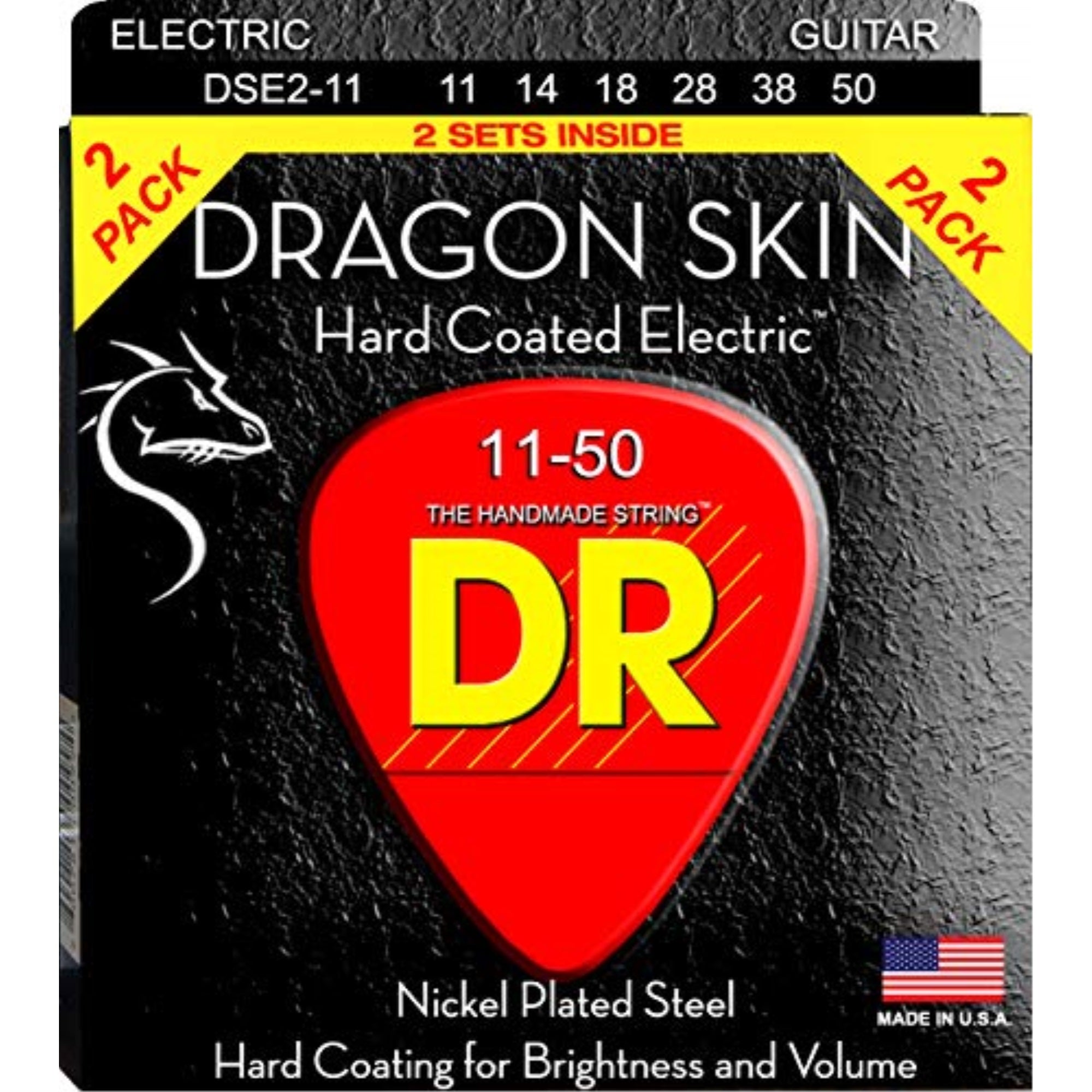 DRAGON SKIN - CLEAR Coated Electric Guitar Strings: Heavy 11-50 (2-Pack)