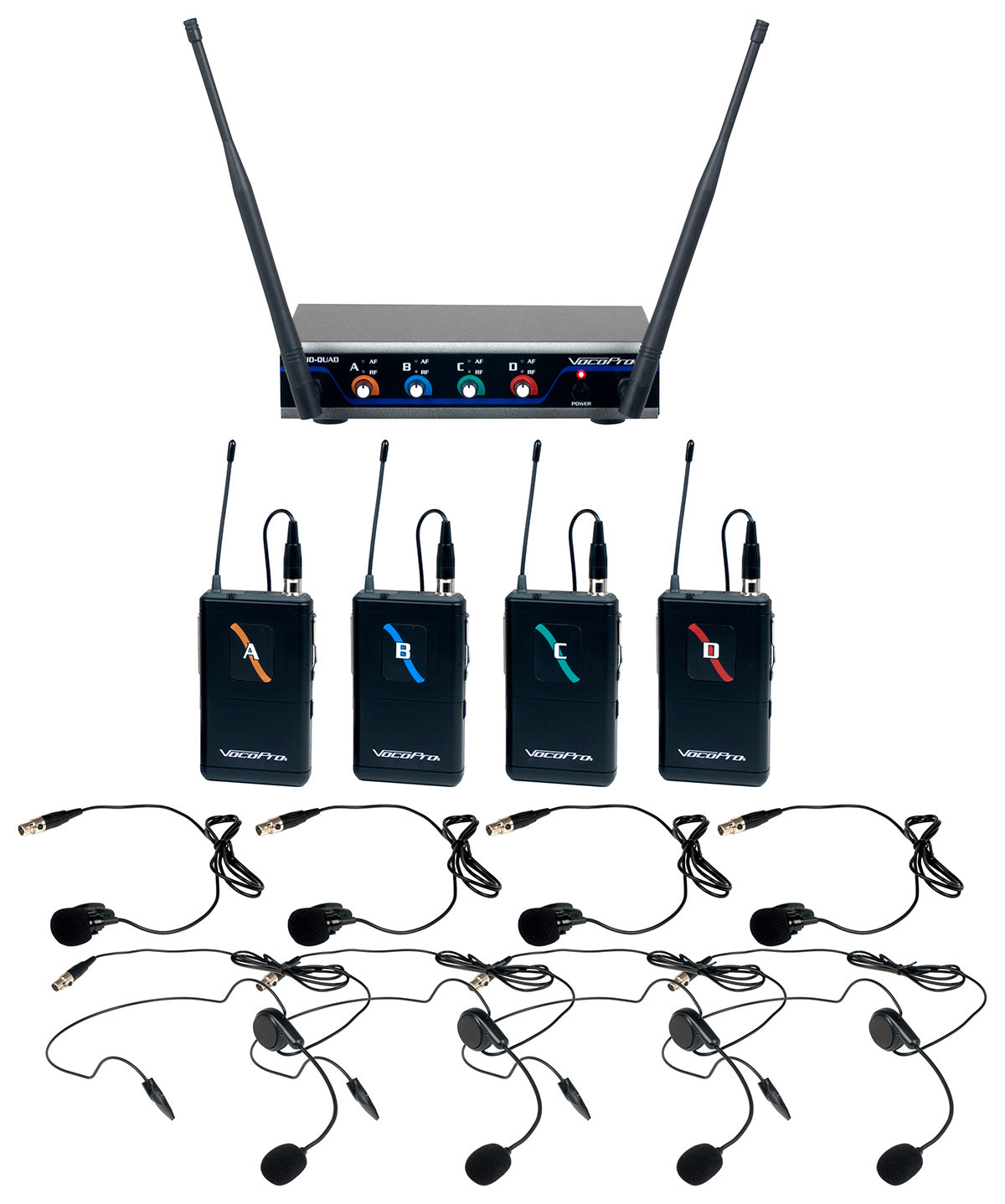 DigitalQUADB3  Four Channel Wireless Headset & lapel Mic System  inchMiconChip inch Technology