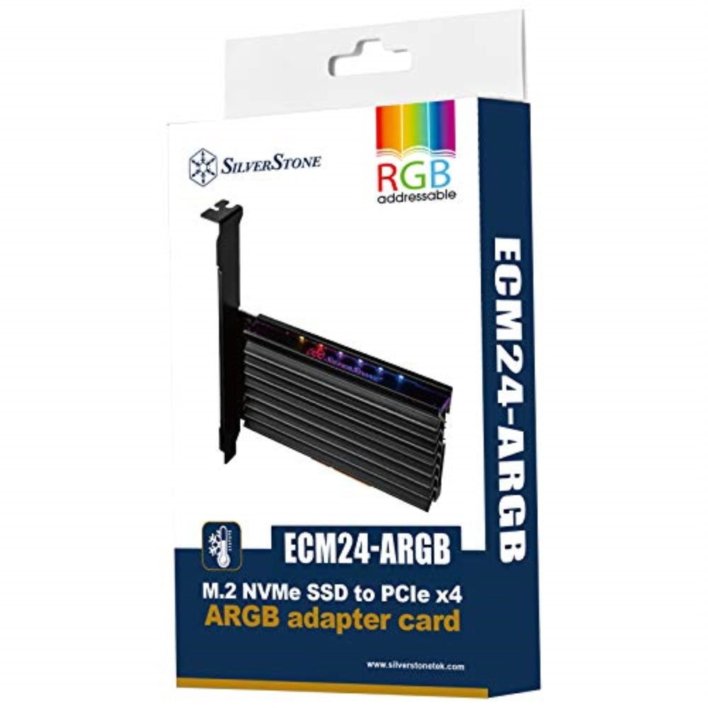 ECM24, M.2 NVMe SSD M-key to PCIe X4 adapter card with heatsink and thermal pad (ARGB)