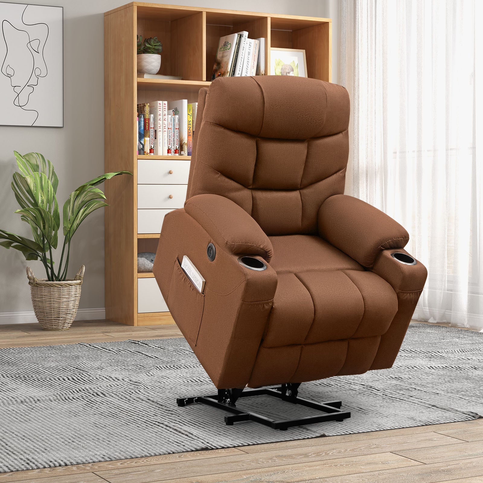 Electric Power Lift Recliner Chair with Adjustable Backrest and Footrest-Brown