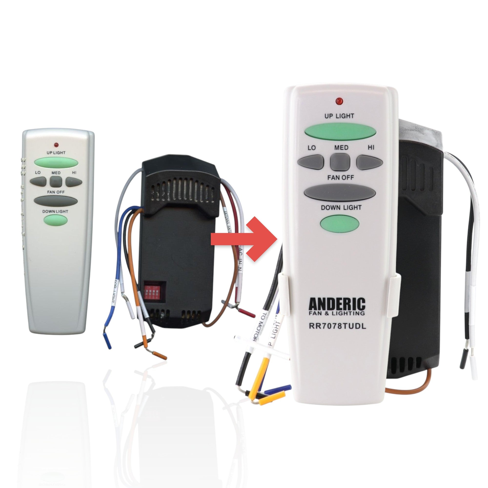 Anderic Substitute for Hampton Bay UC7078T (UP & DOWN LIGHT) & FAN28R Ceiling Fan Remote Control Kit [RR7078TUDLKIT]