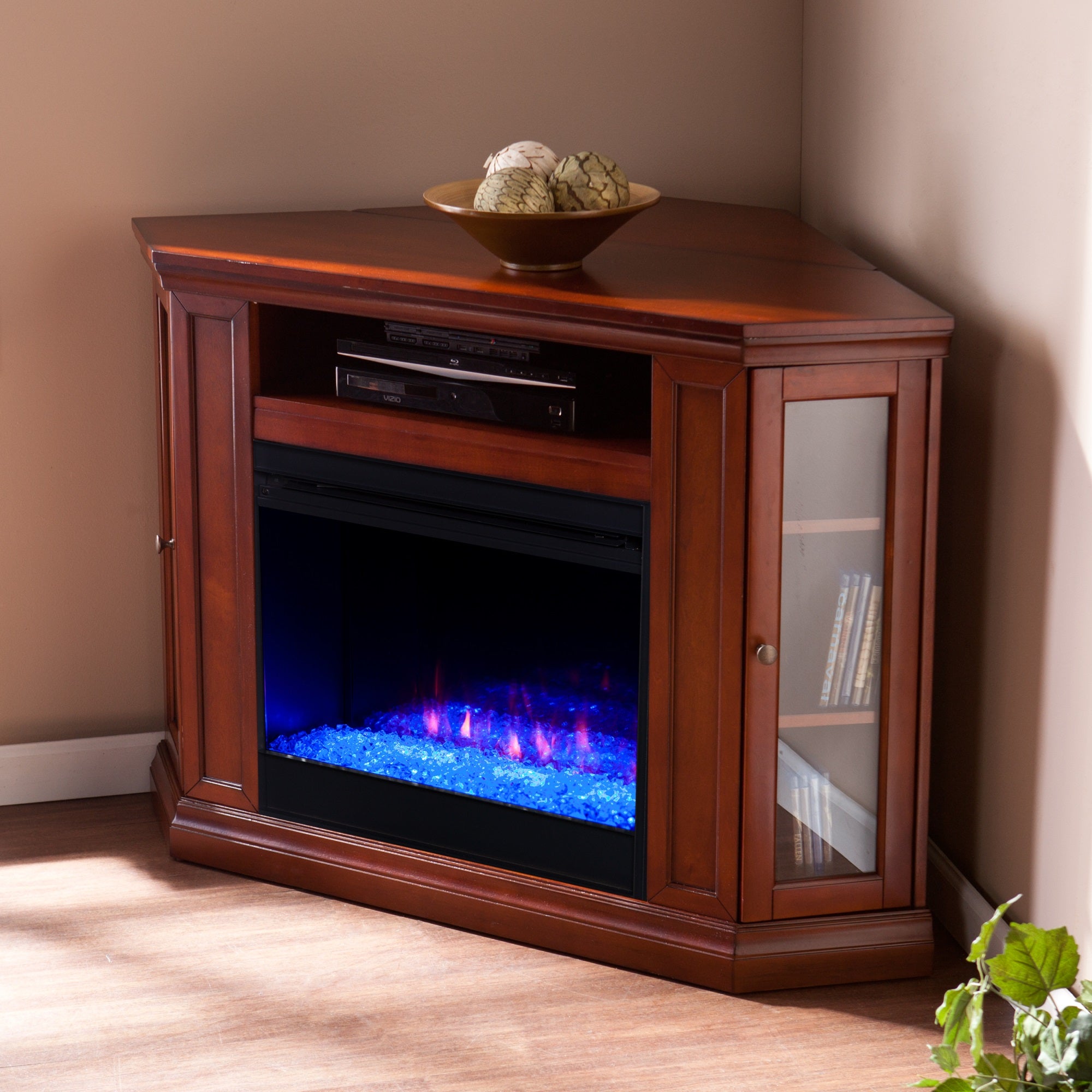 Claremont Color Changing Convertible Fireplace   Brown Mahogany