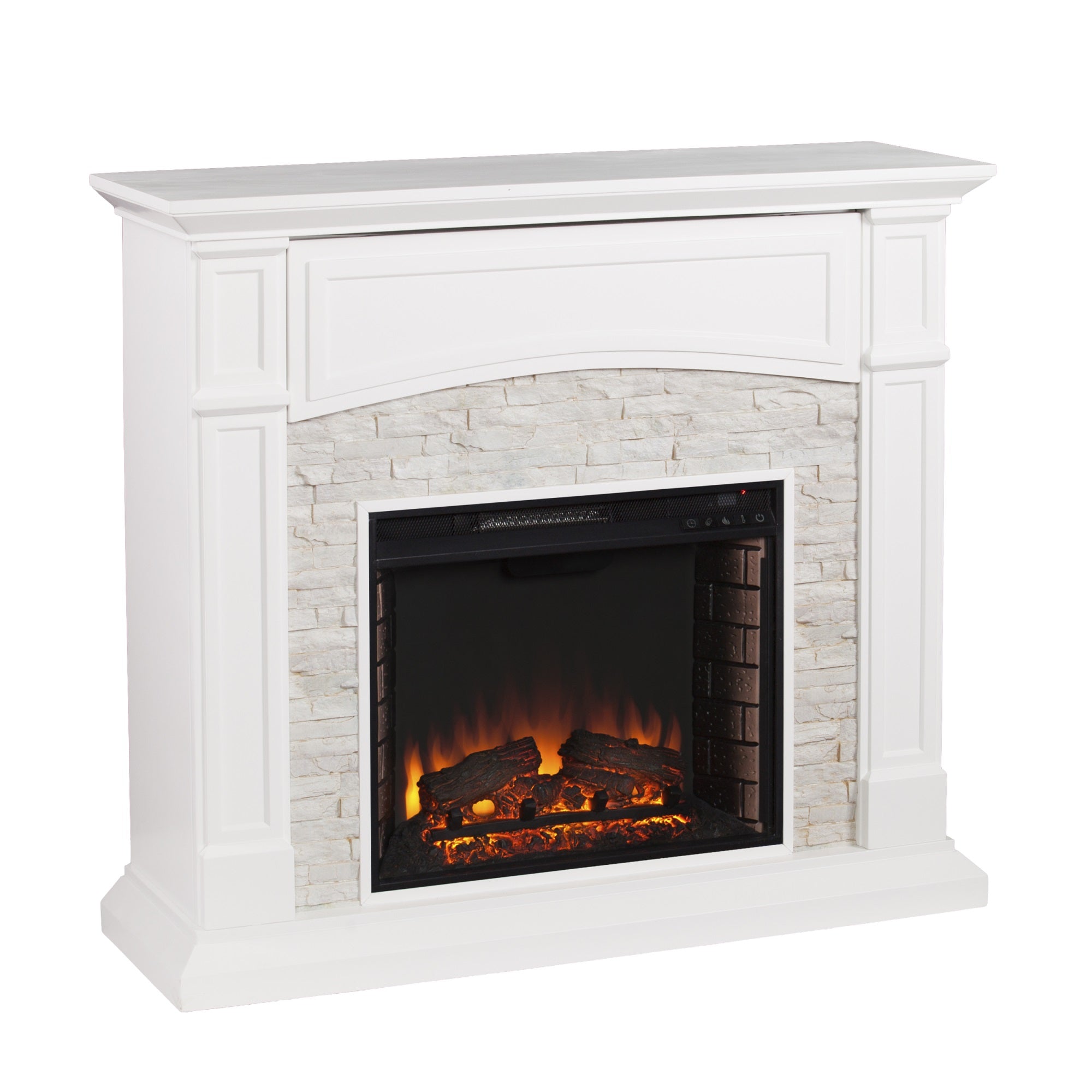 Seneca Electric Media Fireplace  White with White Faux Stone